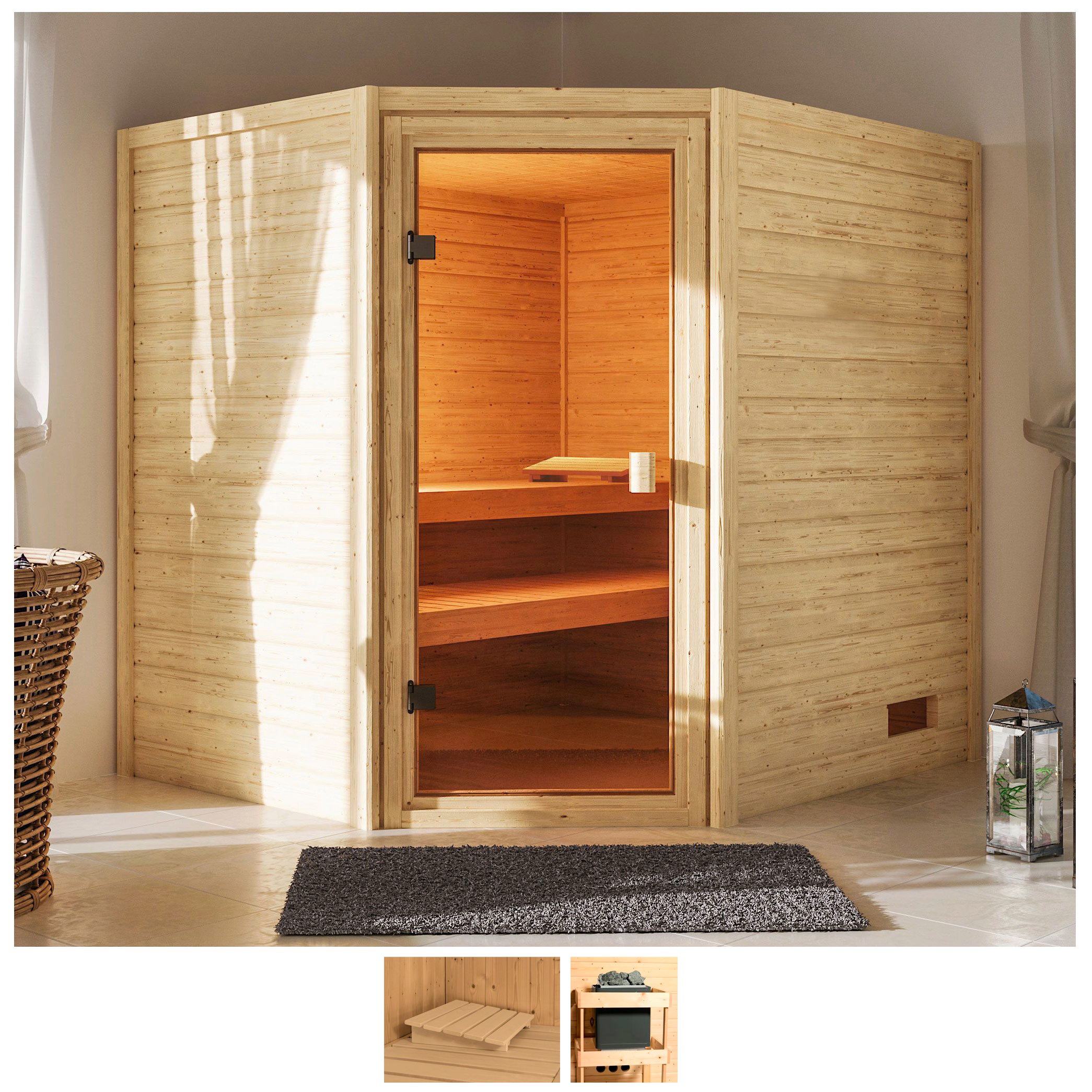 Karibu Sauna Trixi, ohne Ofen naturbelassen Einheitsgröße