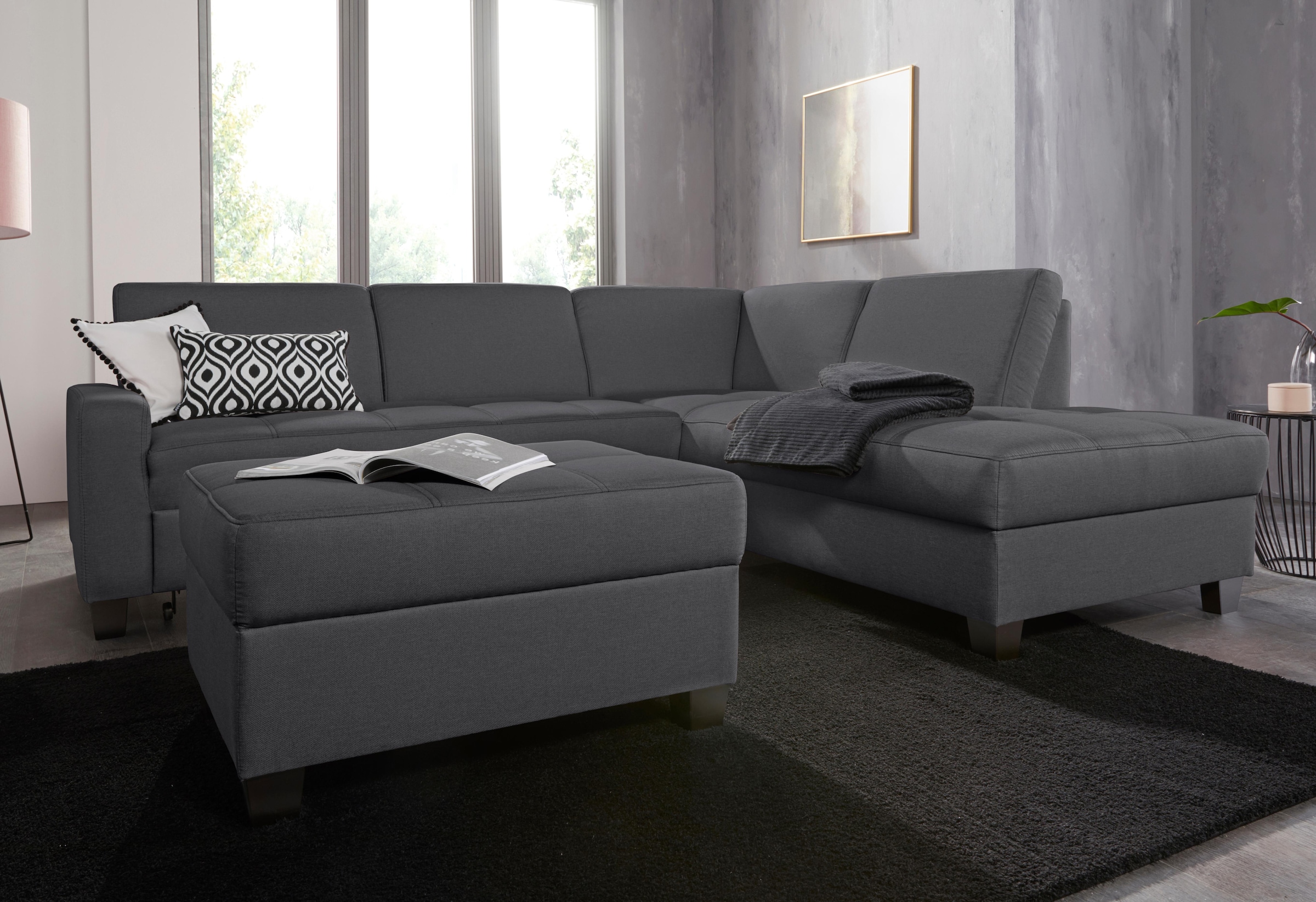 DOMO collection Ecksofa »Florentina zeitlos und elegant, Sitznähte als Designelement, L-Form«, wahlweise mit Bettfunktion, mit Kontrastnaht, Komfortsitzhöhe 47cm