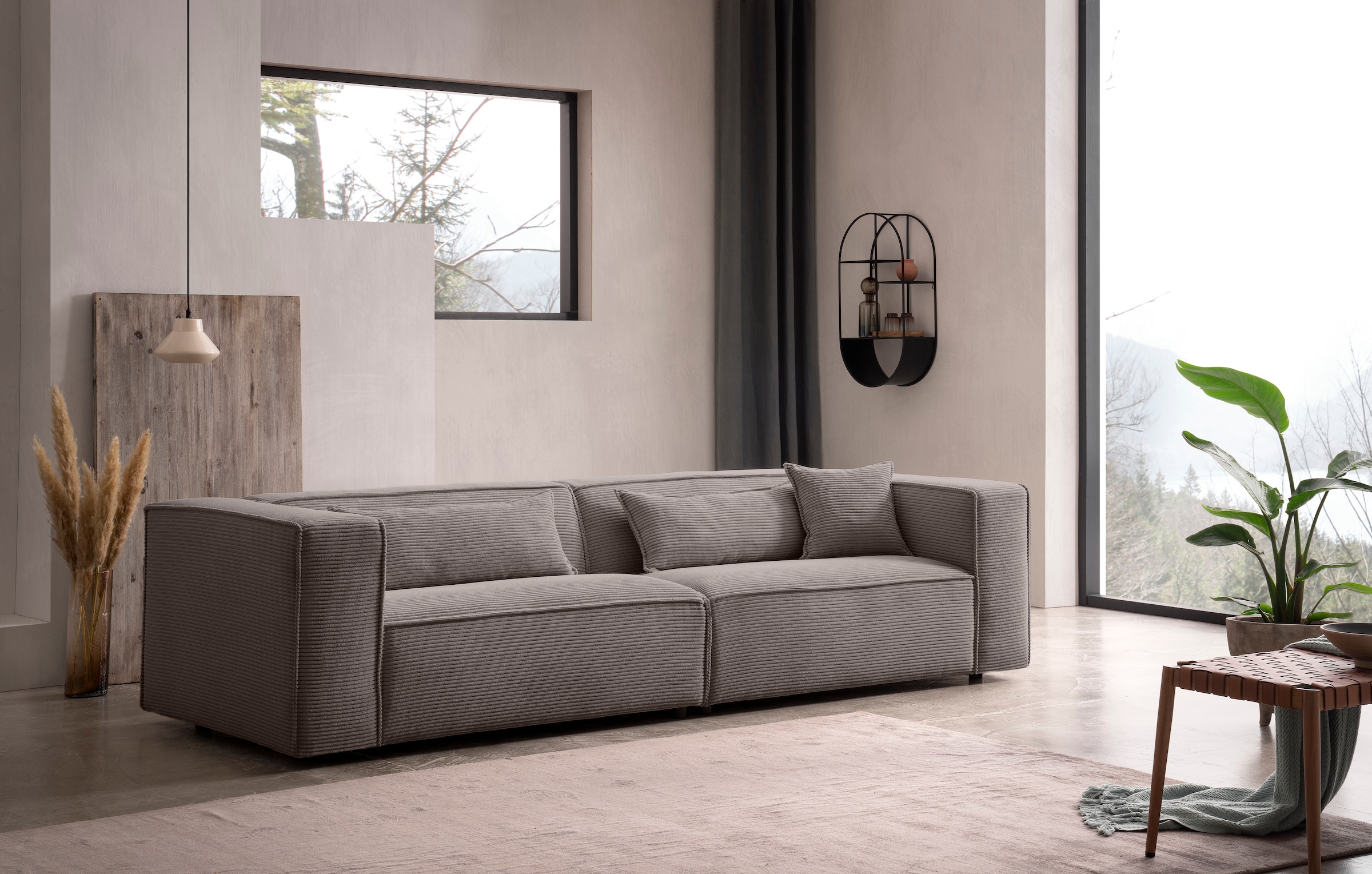 LeGer Home by Lena Gercke 3-Sitzer »PIARA, Couch mit Kedernaht, Sofa in Cord oder Leinenoptik«, schwarze Füße, bequemer Sitzkomfort