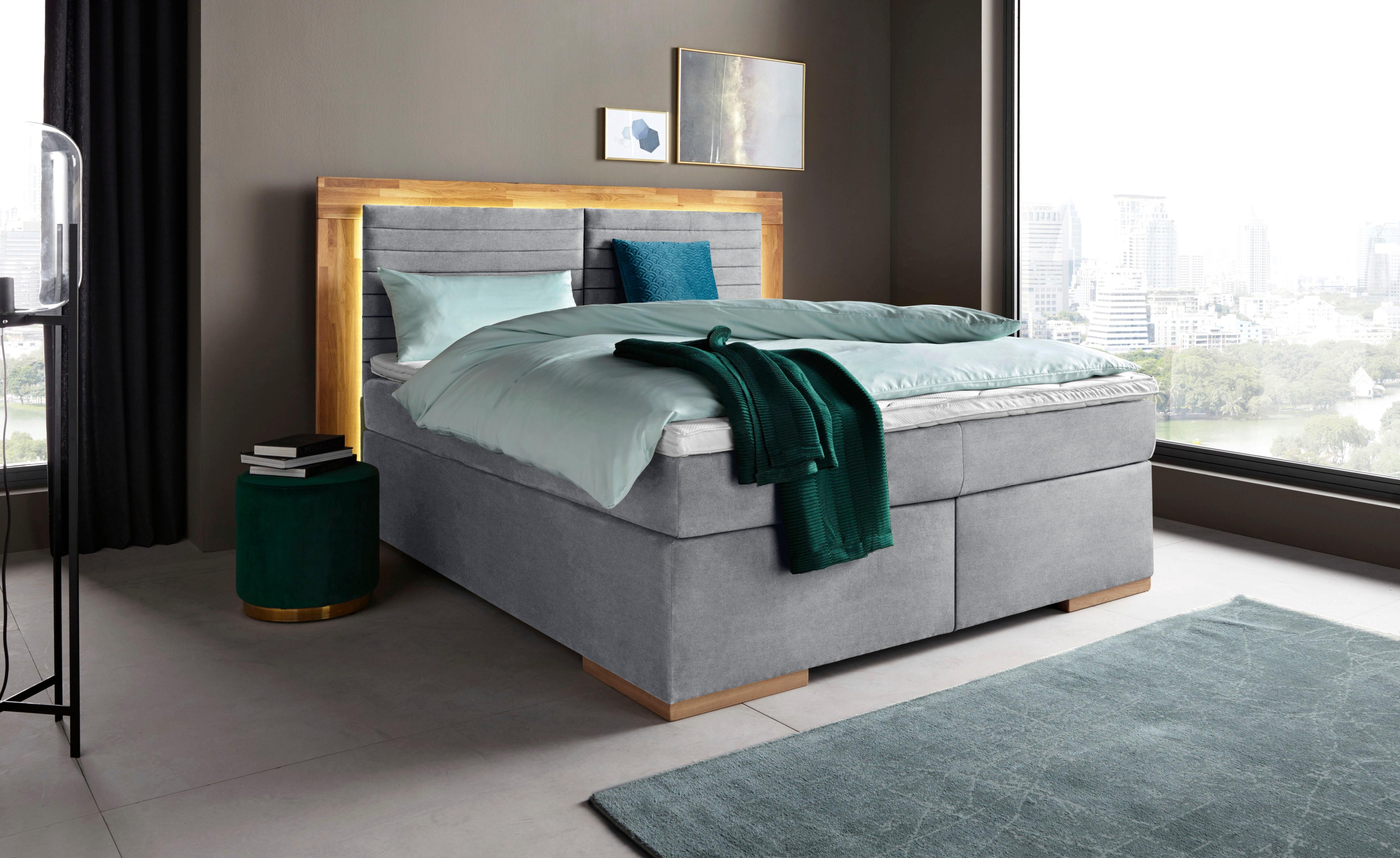 Home affaire Boxspringbett "Cup" mit LED-Beleuchtung, Massivholzrahmen und Topper, in 2 Härtegraden
