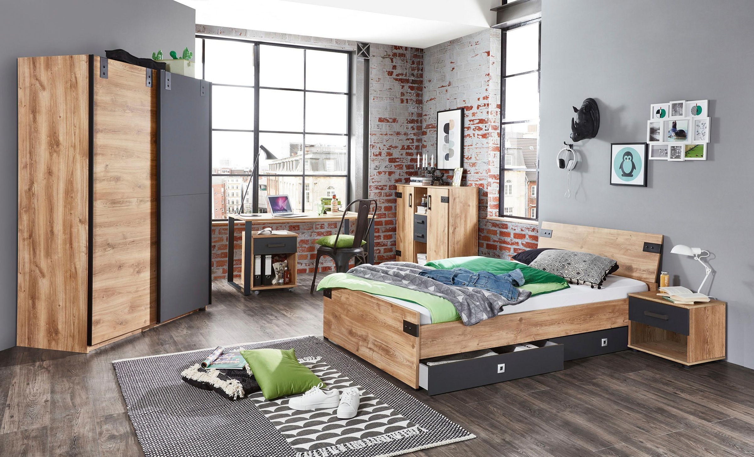 Rollcontainer 1 Schubkasten 46cm LIVERPOOL von Wimex Plankeneiche / Graphit günstig online kaufen