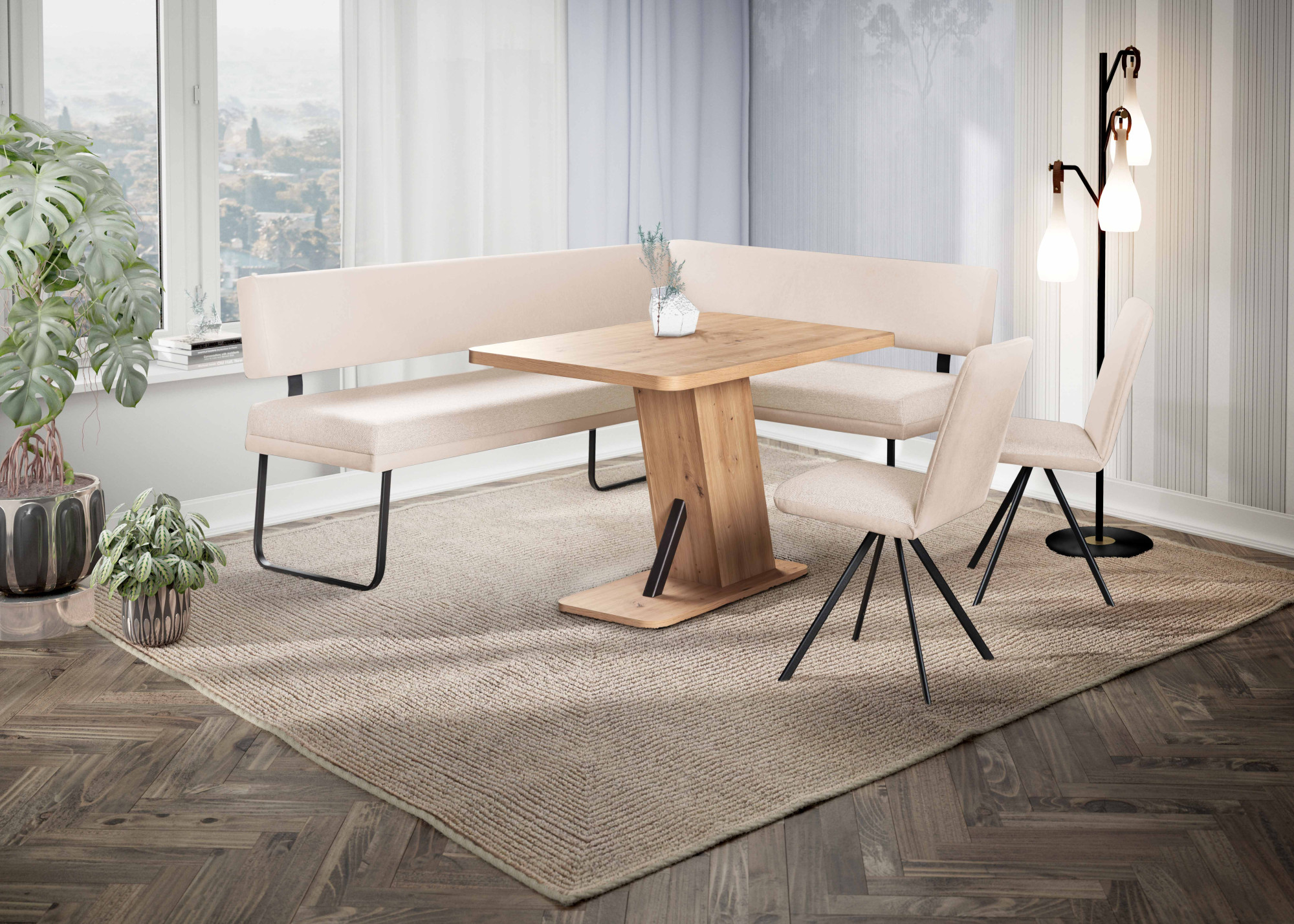 OTTO home Eckbankgruppe "Gabi Essecke, Sitzgruppe, Eckbankgruppe, Küchenbankgruppe" Set, 4tlg, 4 tlg. tlg. Gestell aus matt-schwarzem Flachmetall, stabil, 2-Stoff-Design
