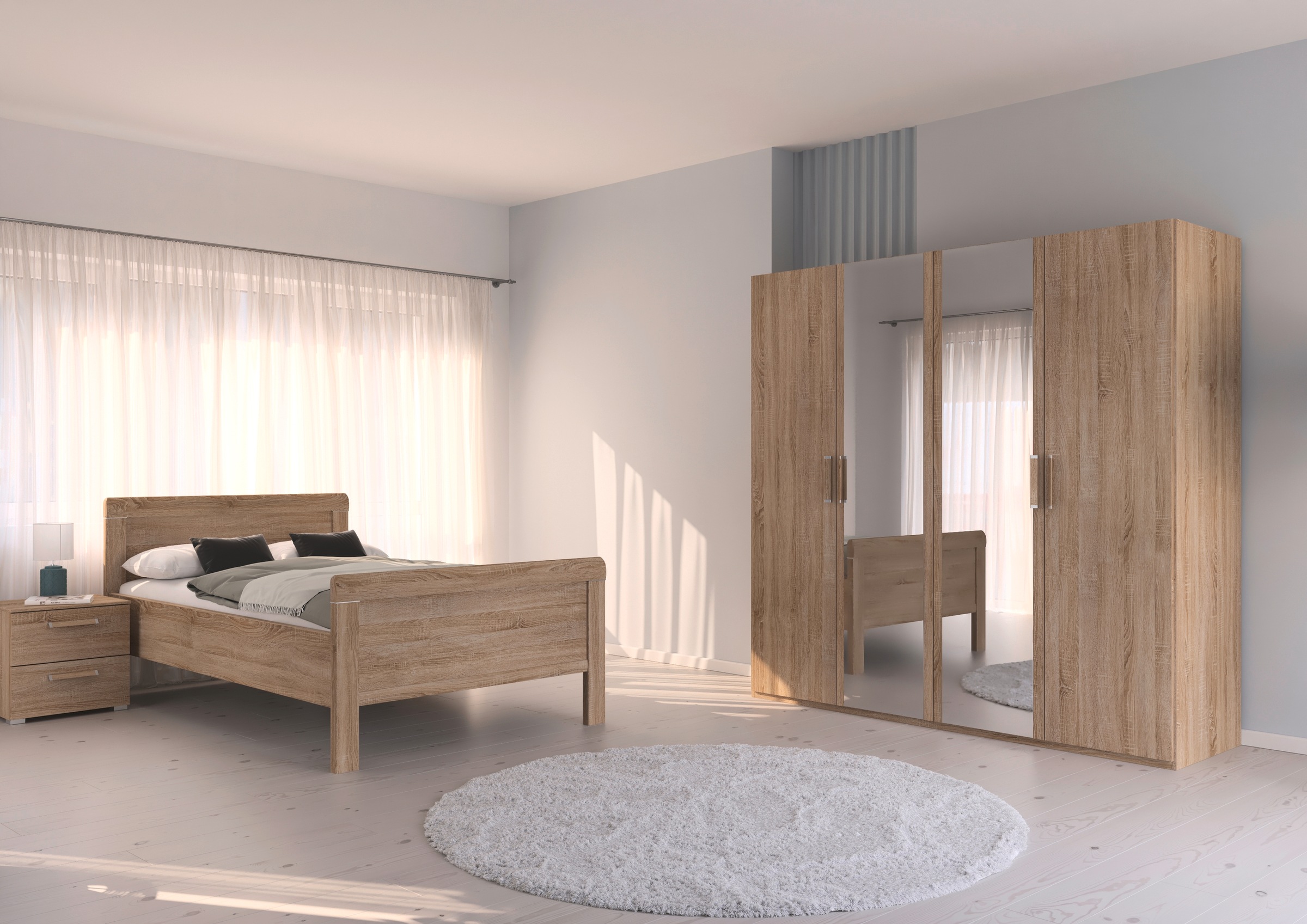 rauch Schlafzimmer-Set "Evelyn", (Set, 3 tlg.), Schrank und Bett in 2 Breiten, Nachttisch 2 Schubladen MADE IN GERMANY