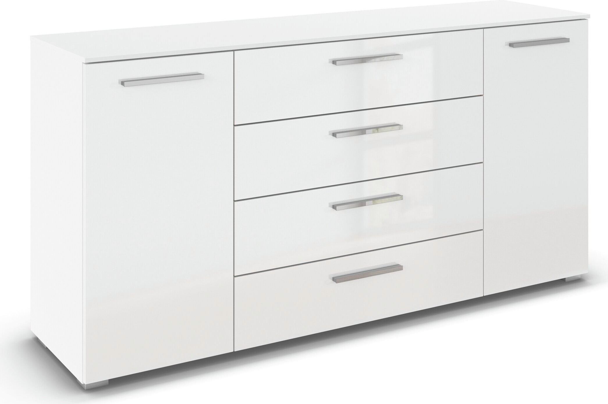 rauch Kombikommode "Sideboard Schubkommode Kommode MONTCLAR Front Dekor/Hochglanz/Glas" Breite 160 / Höhe 81 cm, 2 Einlegeböden, inkl. Soft-Close-Funktion, 2-türig, 4 geräumige Schubladen, viele Griffvarianten MADE IN GERMANY