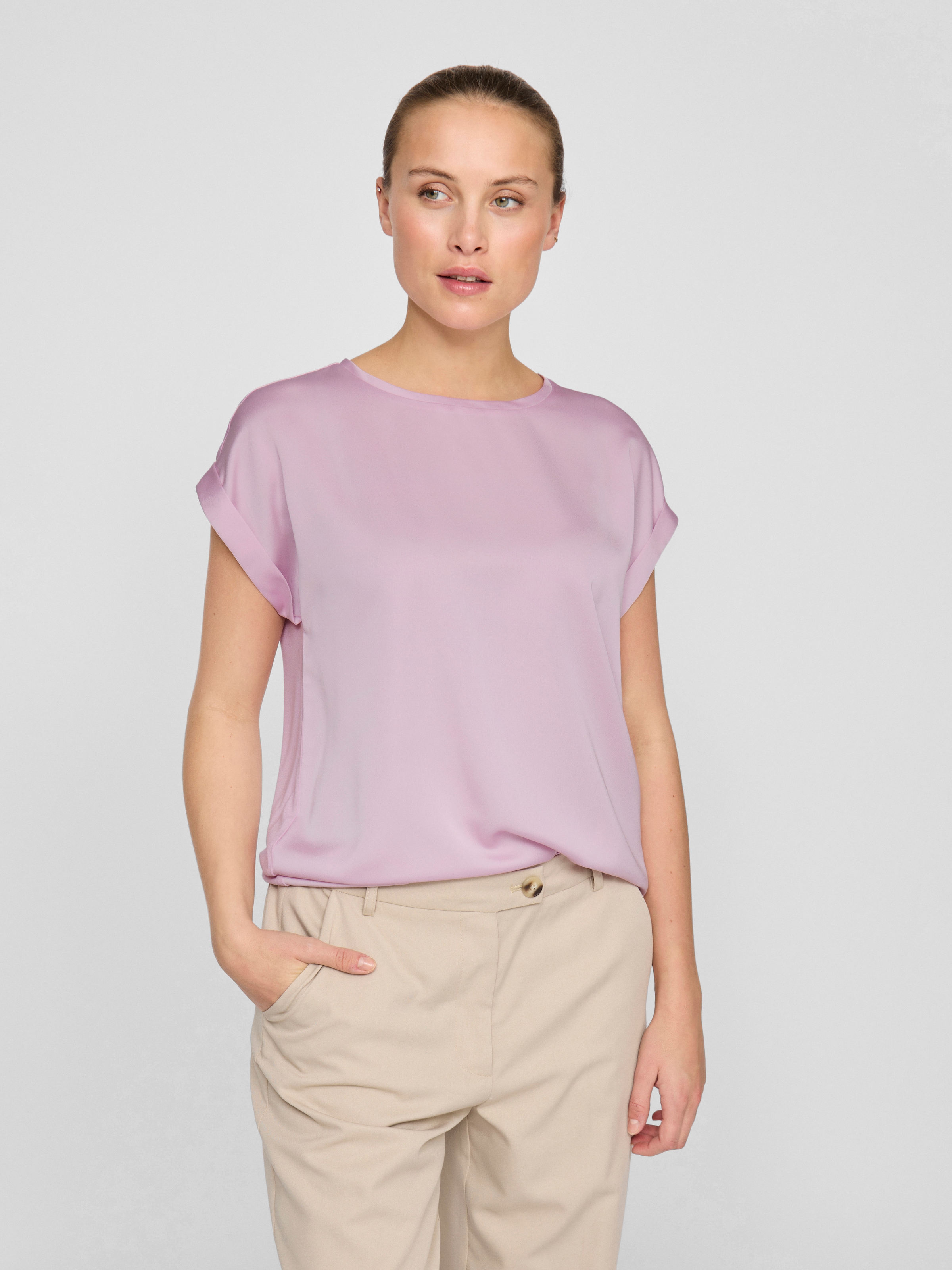 Vila Kurzarmshirt "VIELLETTE S/S SATIN TOP - NOOS", Satin Optik günstig online kaufen