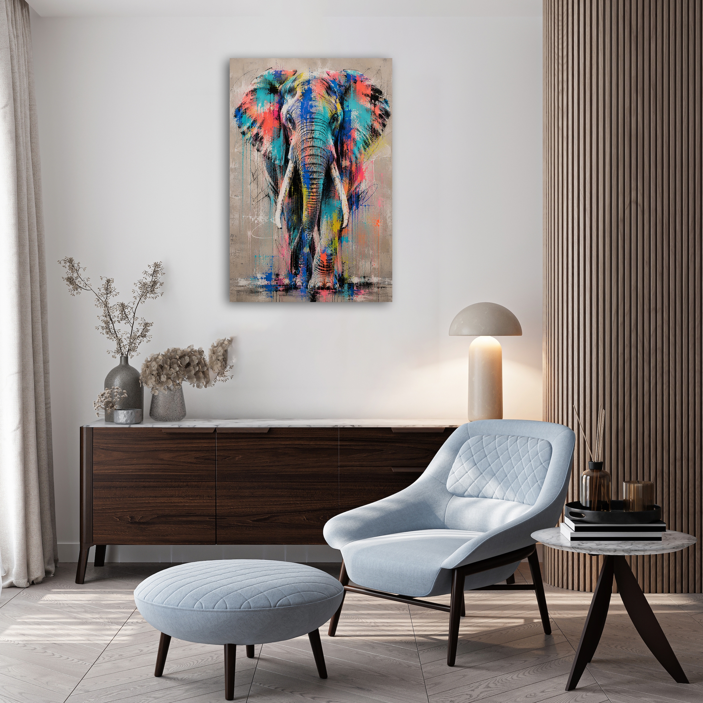 queence Acrylglasbild »Urban Art Bunter Elefant« Abstrakt | Elefant | Tiere 1 Stk. tlg. Wandbild Wohnzimmerdeko buntes Tiermotiv Abstrakte Kunst
