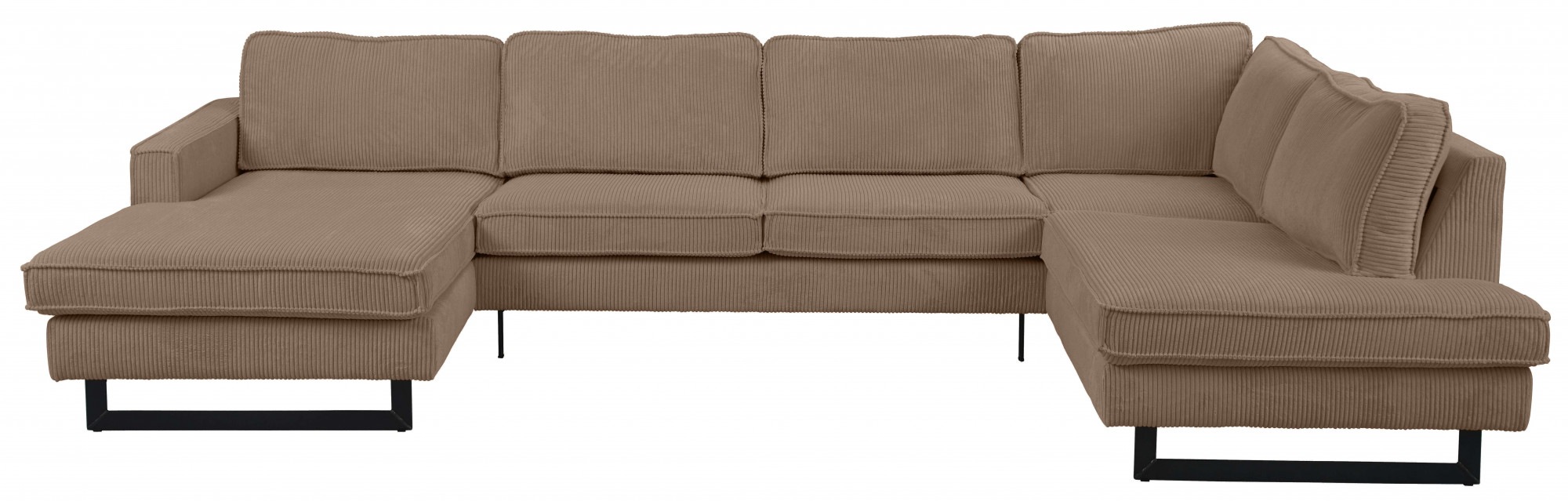 Thumbnail - Home affaire Wohnlandschaft "Pinto, 350 cm, U-Form, XXL, mit Ottomanen" Cord, Chenille, Lederoptik, mit Keder, Metallfüß...