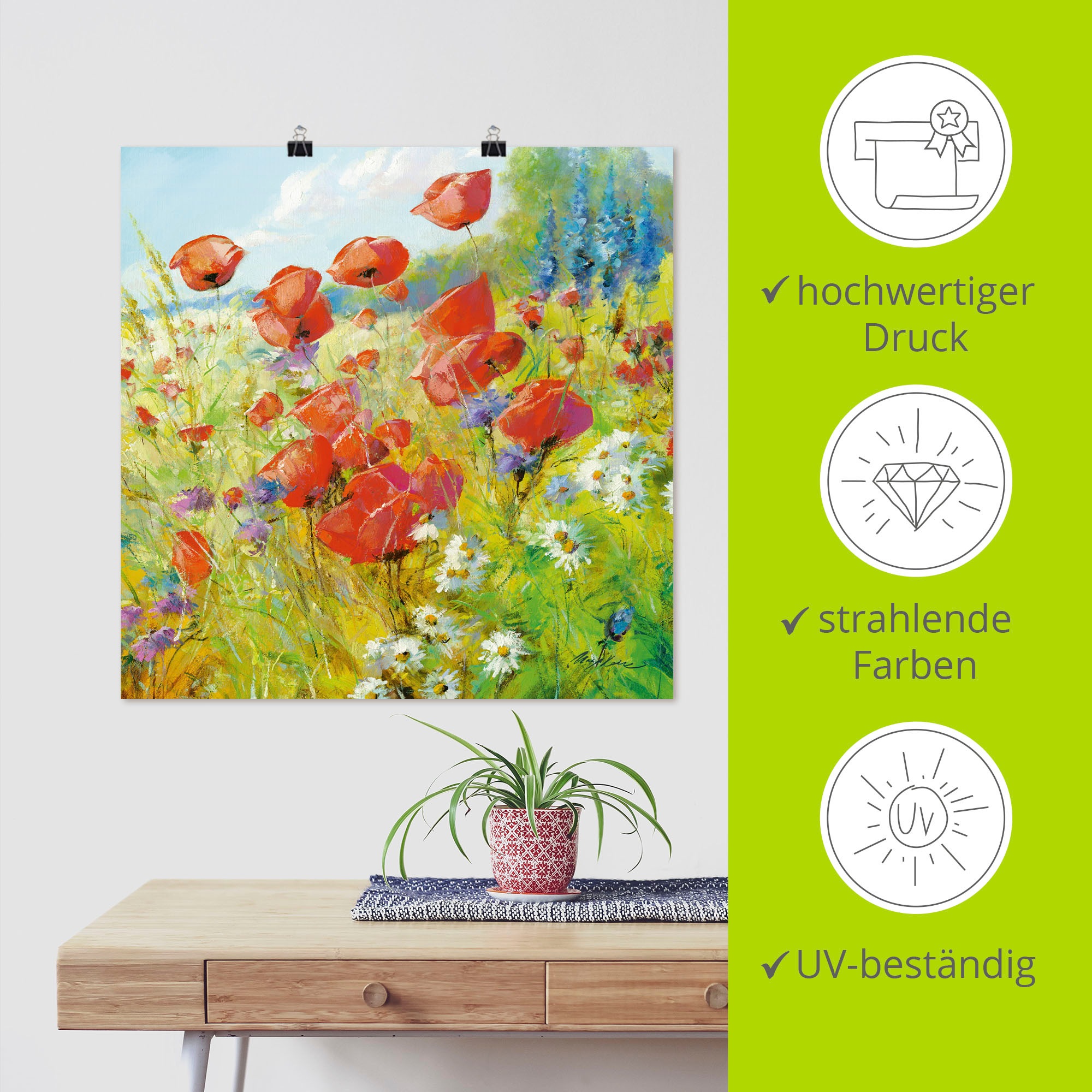 Artland Wandbild »Sommerwiese mit Mohnblumen«, Blumenwiese, (1 St.), als Alubild, Outdoorbild, Leinwandbild, Poster in verschied. Größen