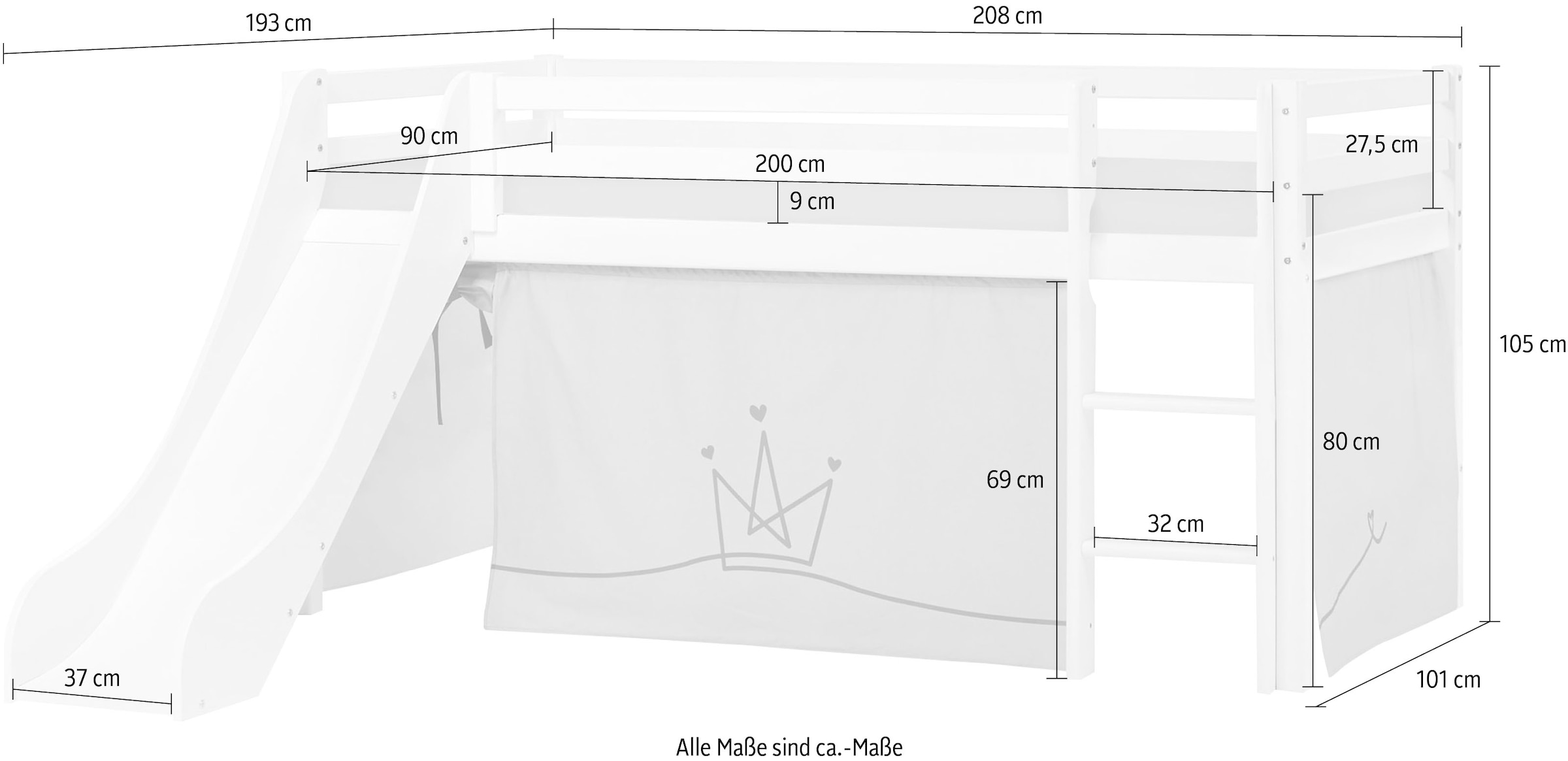 Hoppekids Hochbett »«Princess»«, Rutsche & Vorhang Rosa und viel Auswahl