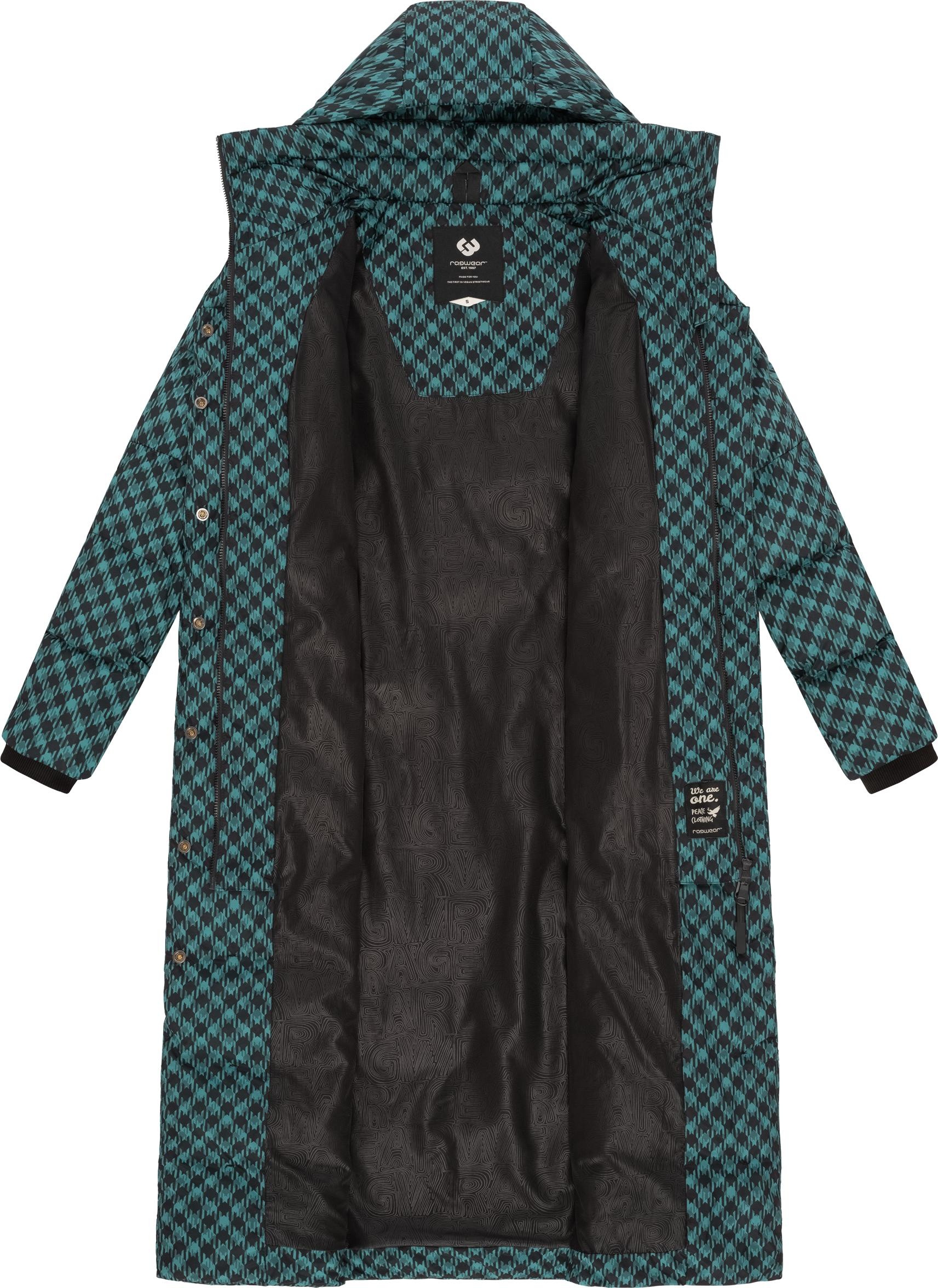 Ragwear Steppmantel »Niara Long Print«, wasserdichter Mantel mit angesagtem Hahnentritt Muster