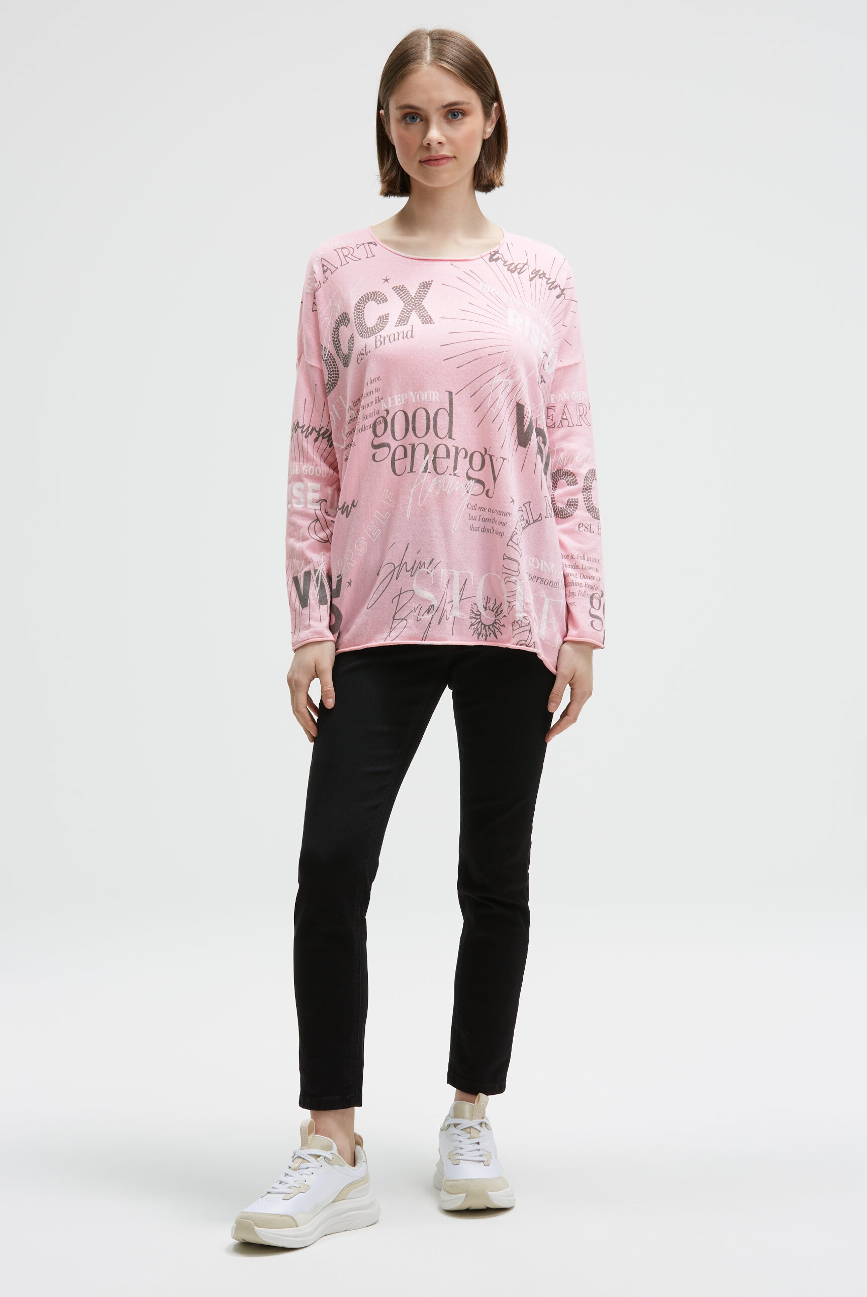 SOCCX Rundhalspullover mit Rollsäumen