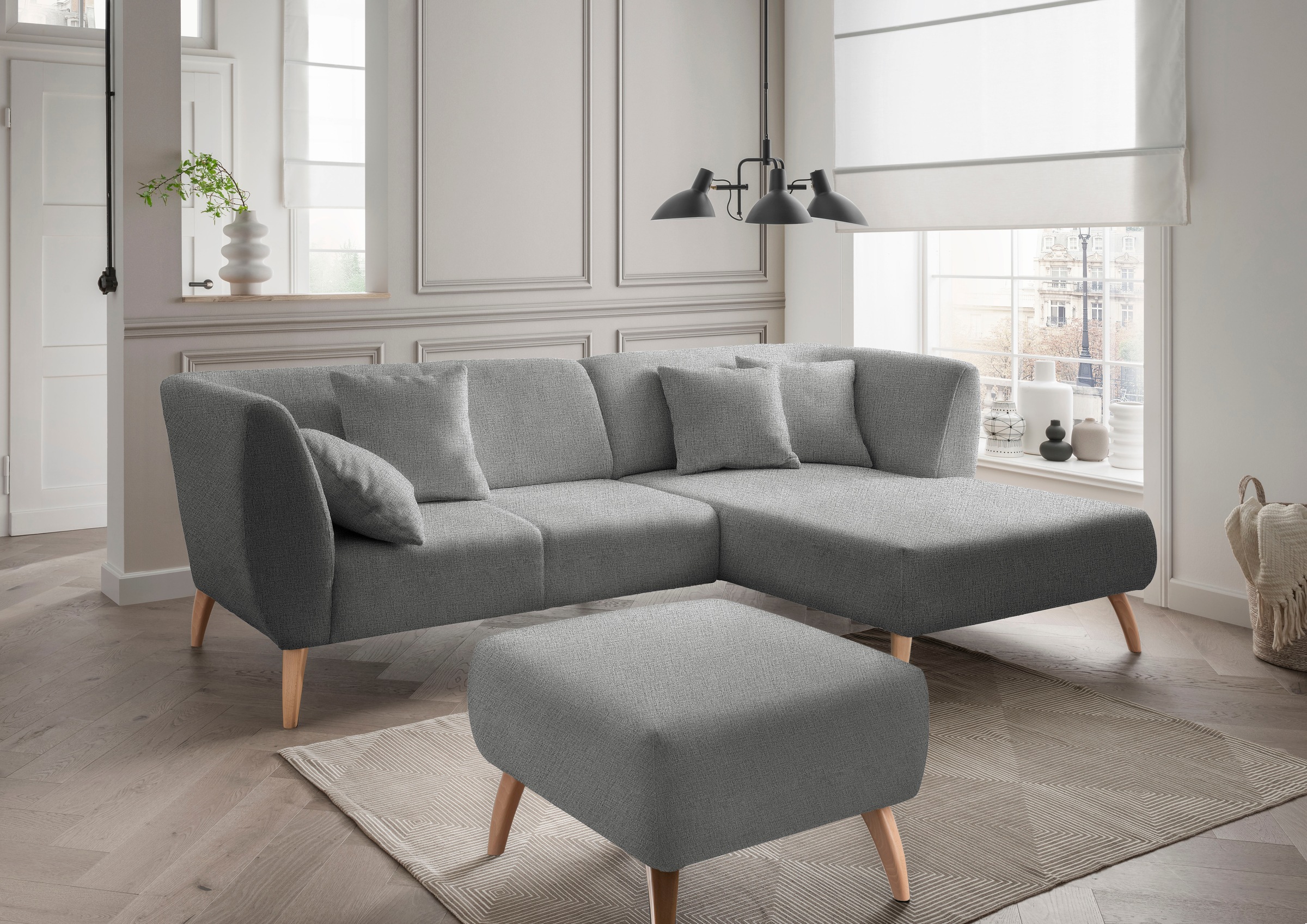 INOSIGN Polsterhocker »Colori«, Holzfußfarbe wählbar, verschiedene Stoffe, hochwertige Stoffqualität