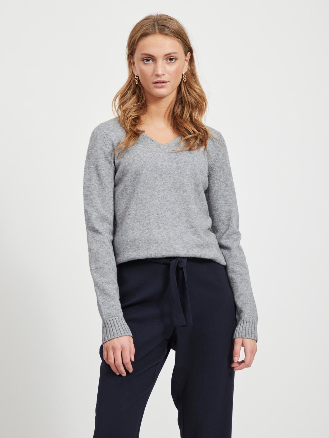 Vila "VIRIL V-NECK L/S KNIT TOP - NOOS" Materialmix, regular fit