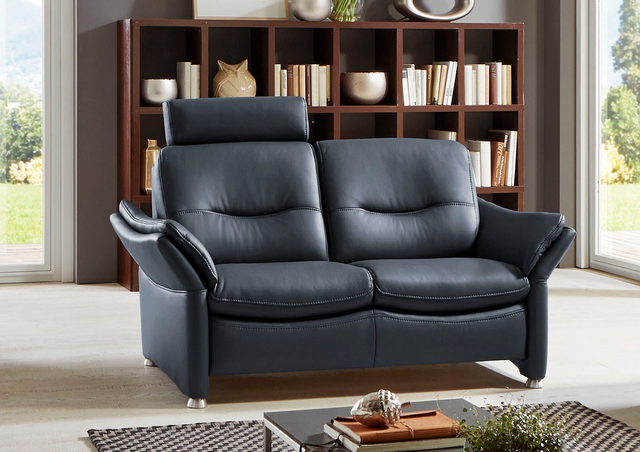 HUKLA 2-Sitzer »HU-SF15058 Ledersofa, Breite 164 cm«, hochwertiges Glattleder, optional mit Kopfstütze