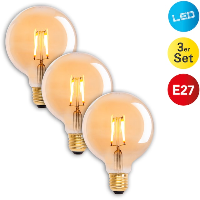 näve LED-Leuchtmittel »Dilly«, E27, 3 St., Warmweiß, Set of 3 LED bulbs,  E27/4.1W 