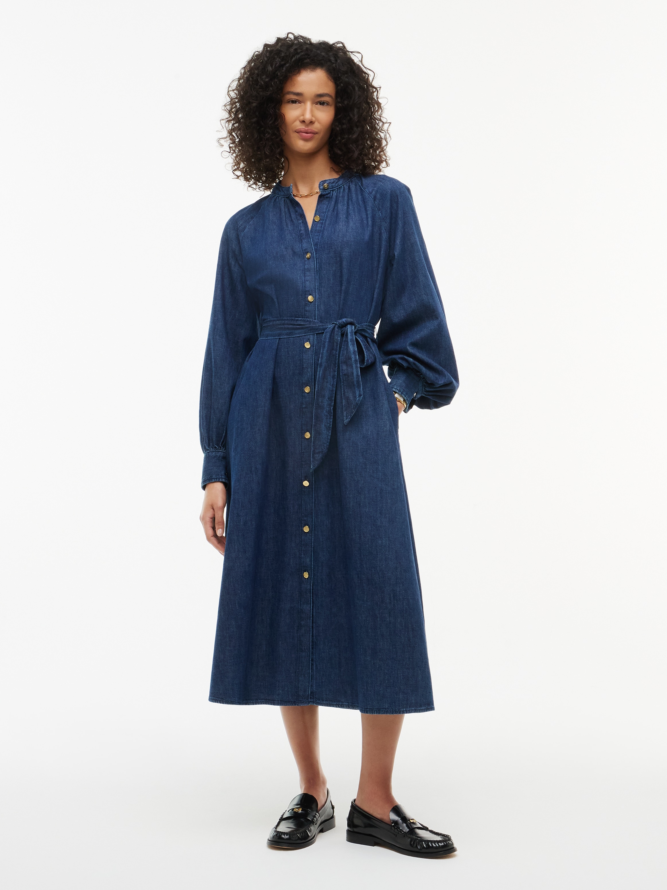Tommy Hilfiger Jeanskleid "GATHERED MIDI DRESS MYF" Baumwoll-Denim