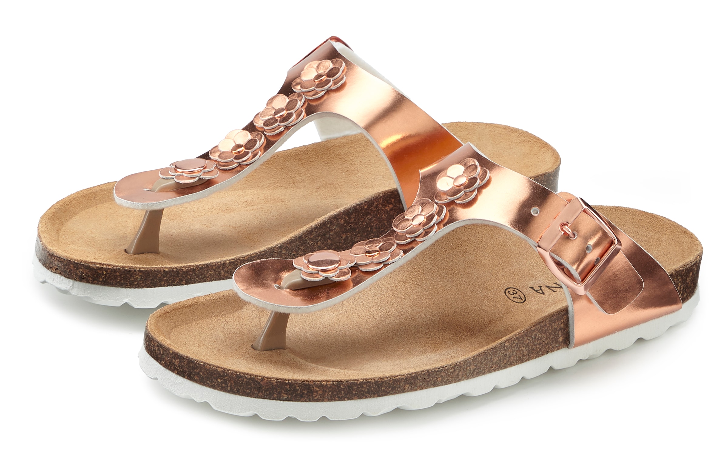 LASCANA Zehentrenner "Sandale, Pantolette, offener Schuh, Sommerschuh," mit komfortablem Korkfußbett