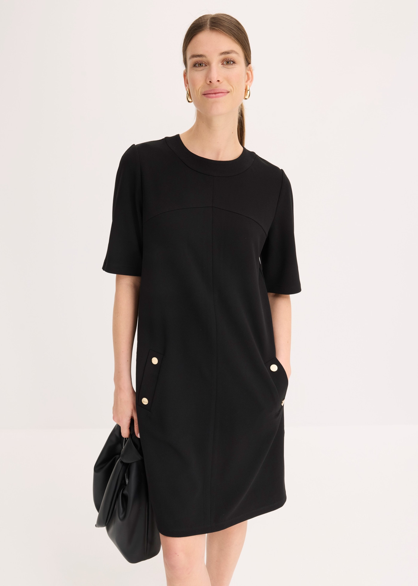 bonprix Midikleid loose fit, Kurzarm-Design, aus Polyester und Elasthan, Midilänge