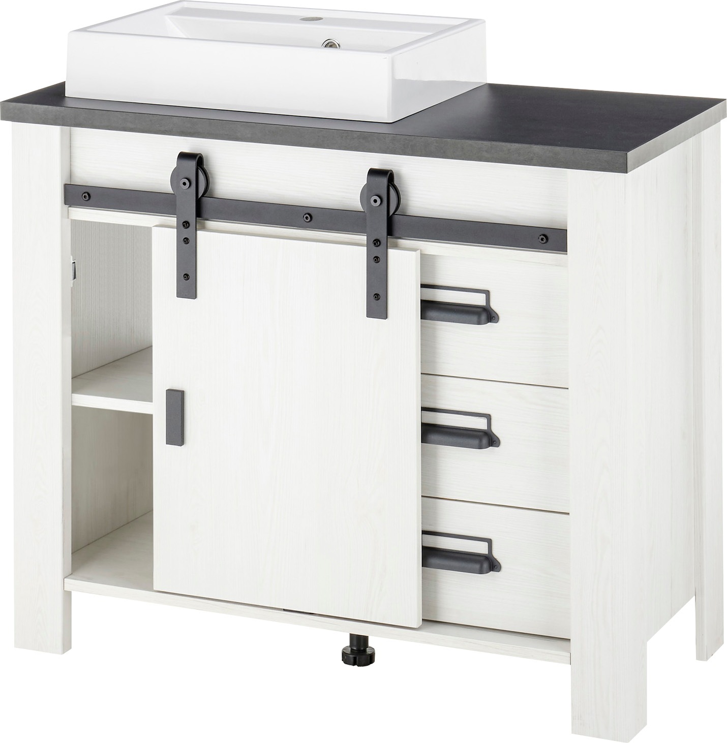 Home affaire Waschtisch »SHERWOOD«, Holz, Scheunentorbeschlag und Apothekergriffe aus Metall, Höhe 91 cm