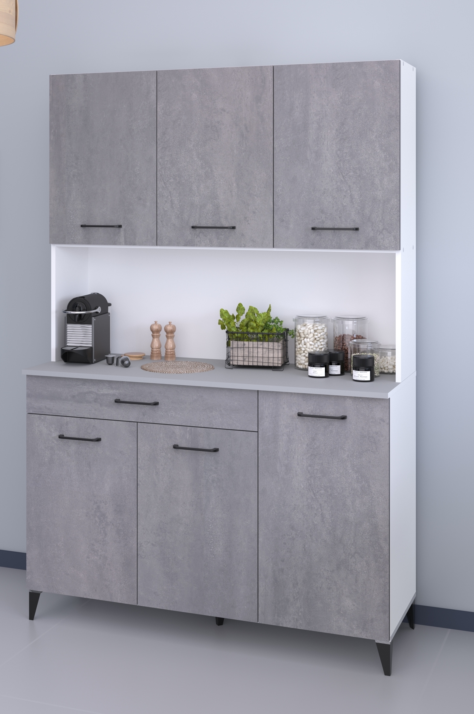 Buffet PARISOT, B:120cm H:180cm T:44cm, grau, Spanplatte, Küche, Schränke, "Parisot Malice 11, (B/H/T ca. 120x180x44)", ohne Elektrogeräte