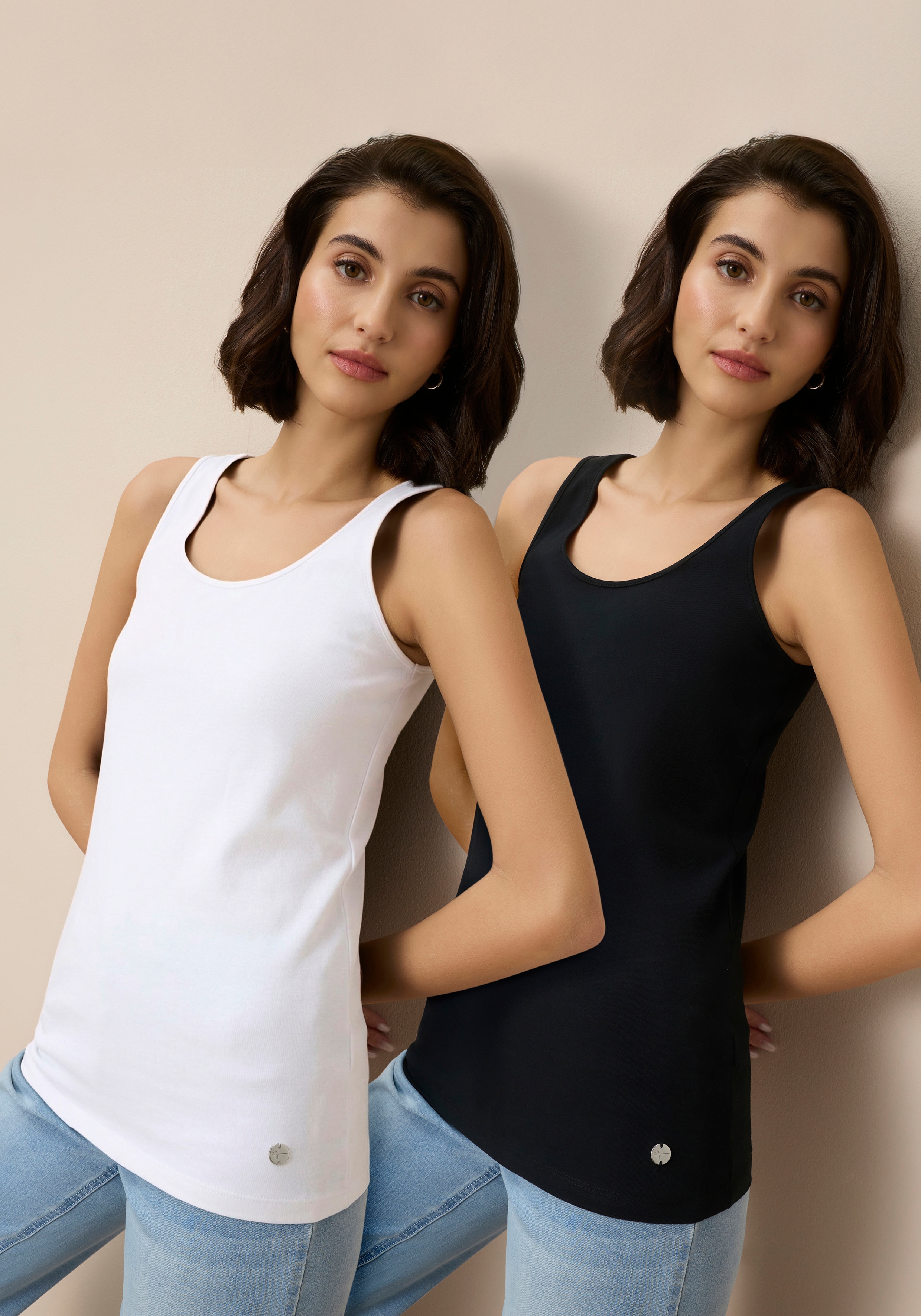 Tamaris Tanktop "im Set, aus elastischer Baumwollmischung" 2er-Pack, figurbetonte Passform, unifarben, hüftbedeckende Länge