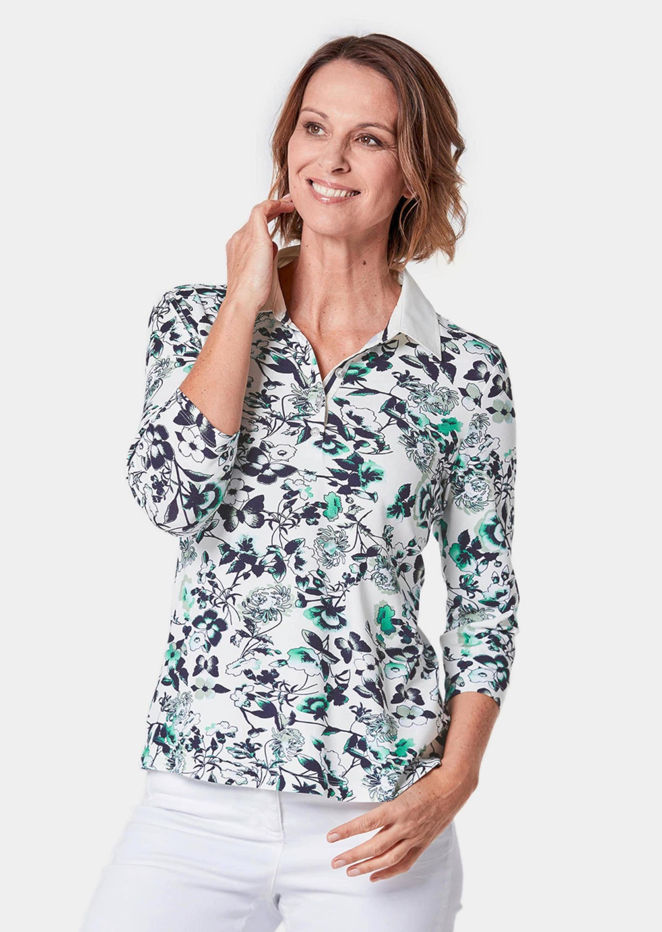 GOLDNER Poloshirt "Druckpoloshirt mit weißem Kontrastkragen" günstig online kaufen
