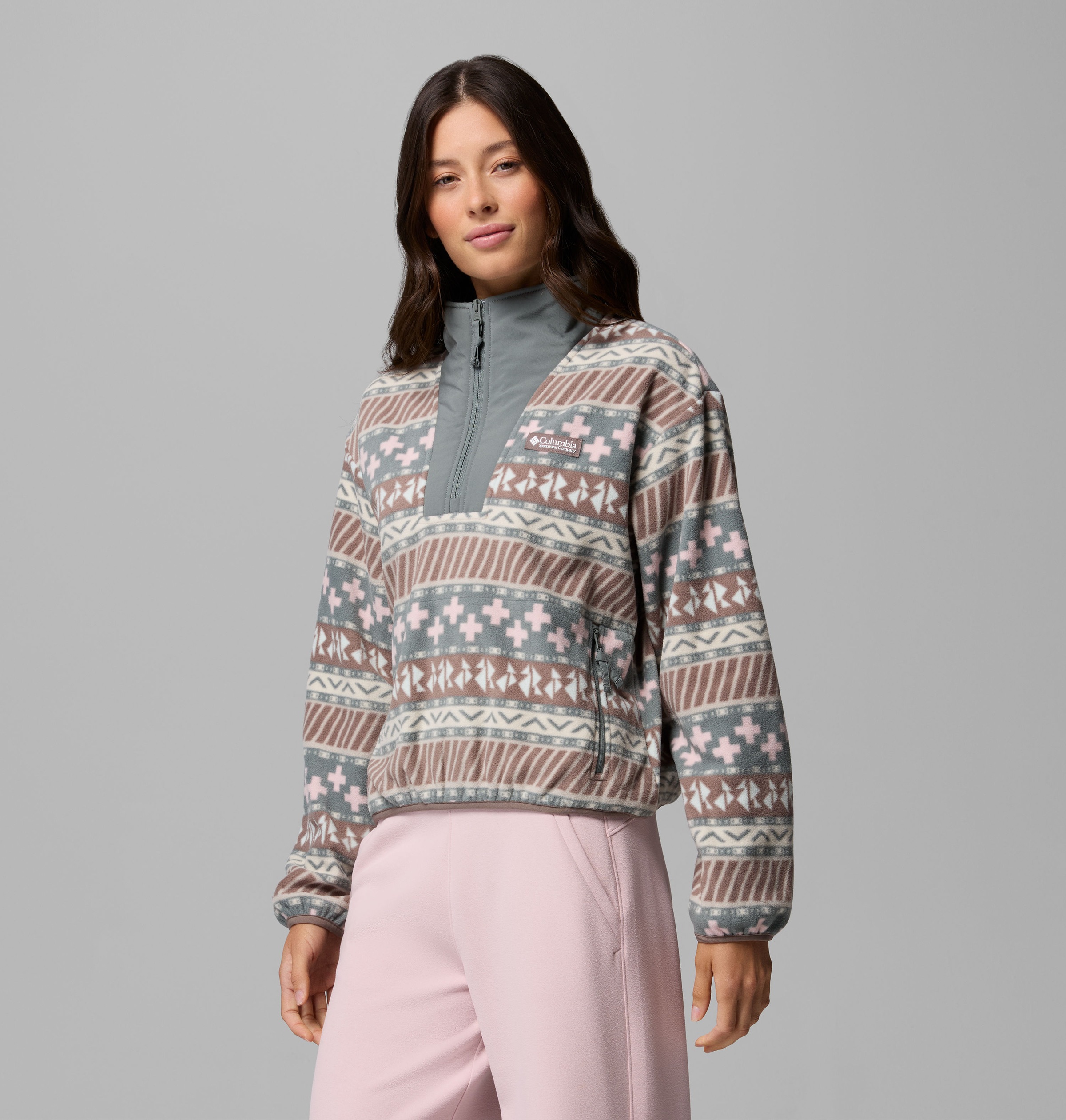 Columbia Fleecepullover "Sequoia Grove II Printed Half Zip", mit Halbreißverschluss, aus Polyester-Fleece, Langarm-Design