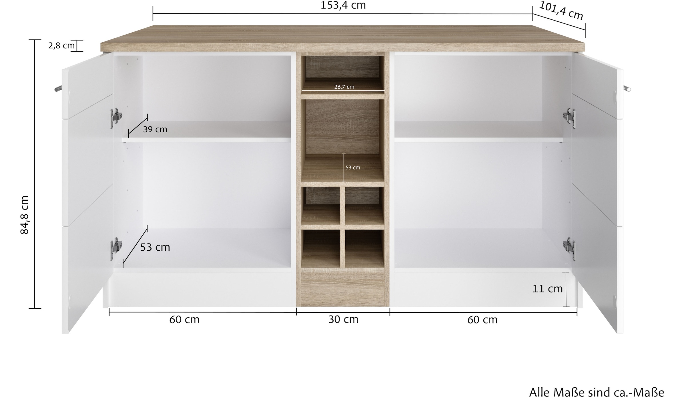 KOCHSTATION Kücheninsel »KS-Wien«, Breite 153 cm, MDF-Fronten, Flaschenregal