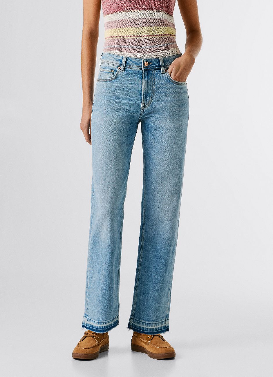 Pepe Jeans 5-Pocket-Jeans "STRAIGHT JEANS MW ARROW" mit leicht ausgefranstem Beinabschluss, Mid Waist