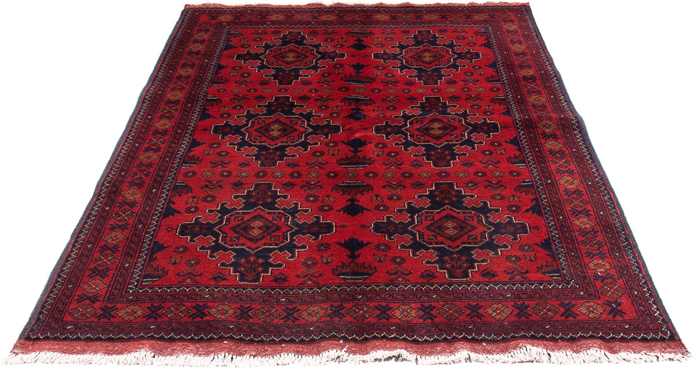 morgenland Orientteppich "Afghan - Kunduz - 192 x 128 cm - dunkelrot", rechteckig, 7 mm Höhe, Wohnzimmer, Handgeknüpft, 