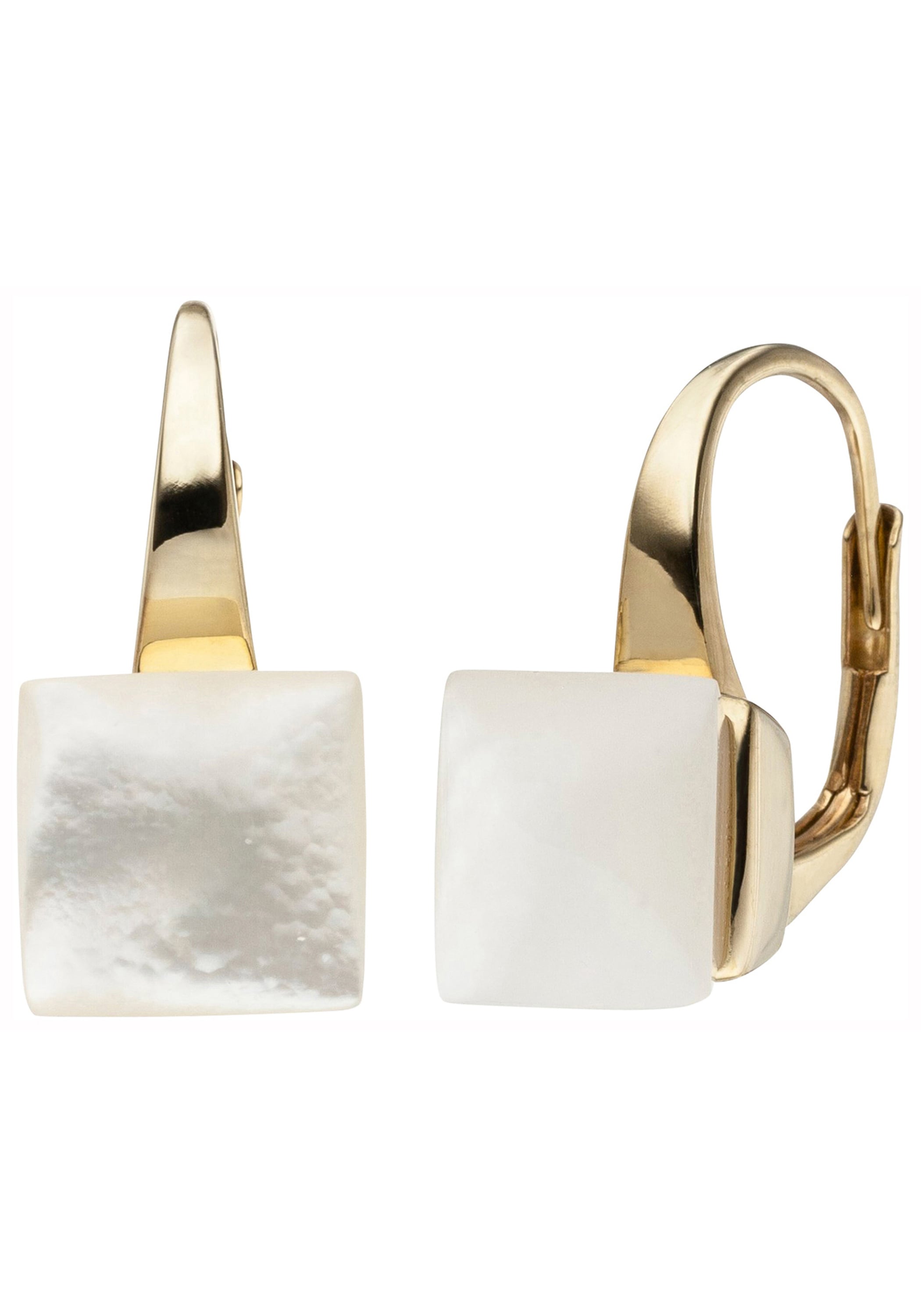 JOBO Paar Ohrhänger, 925 Silber vergoldet mit Perlmutt-Einlagen