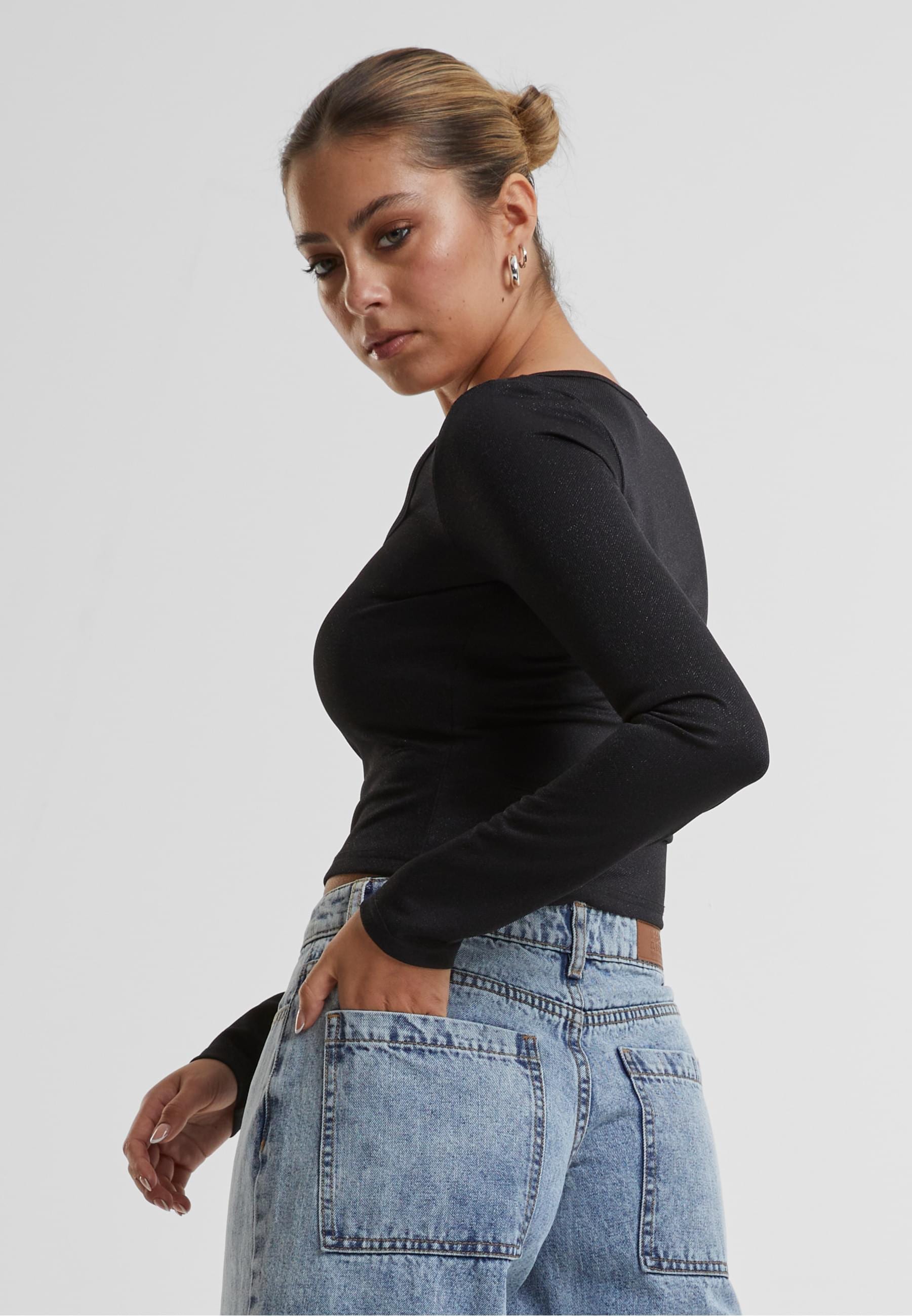 URBAN CLASSICS T-Shirt »Urban Classics Ladies Glitter Square Neck Longsleeve«, (1 tlg.)
