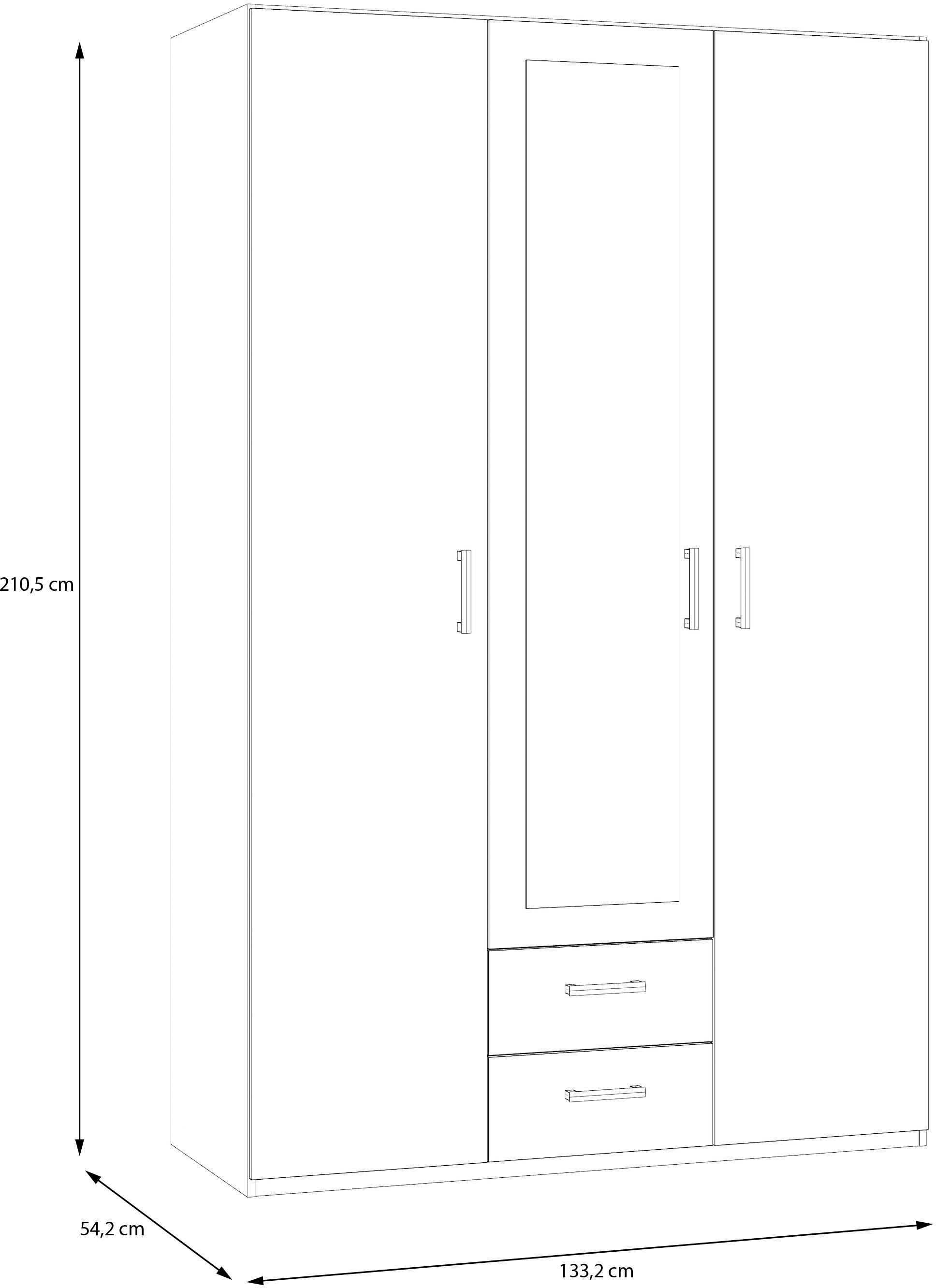 FORTE Drehtürenschrank, Drehtürenschrank, Spiegel, Stauraum, 2 Schubladen