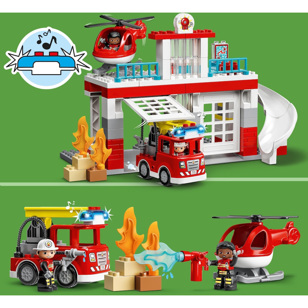 LEGO® Konstruktionsspielsteine »Feuerwehrwache mit Hubschrauber (10970), LEGO® DUPLO«, (117 St.), mit Sirenen und Licht; Made in Europe