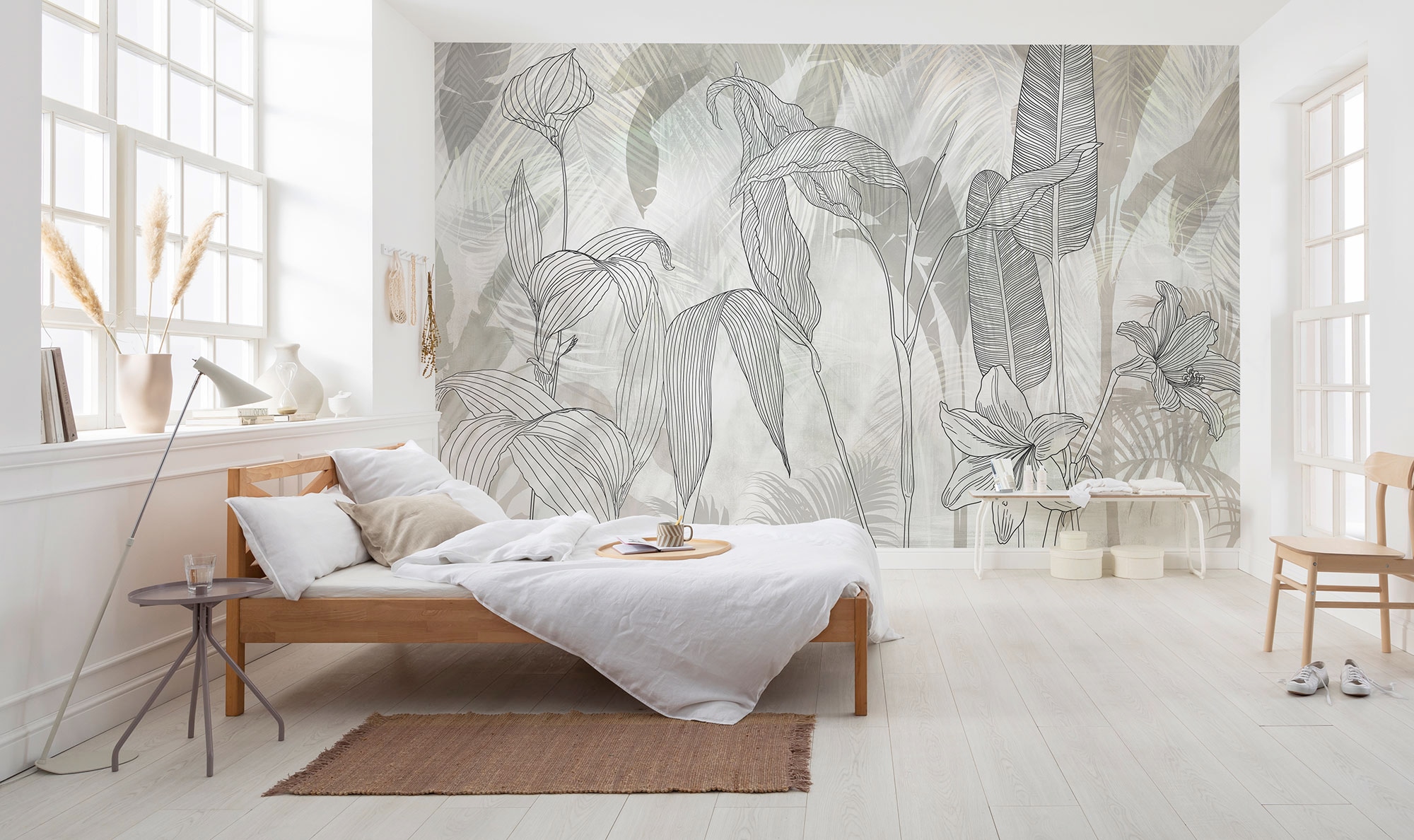 Komar Fototapete »Digitaldruck Vlies - Linierte Lilien - Größe 400 x 250 cm«, bedruckt-floral-geblümt-gemustert-tropisch, Wohnzimmer, Schlafzimmer
