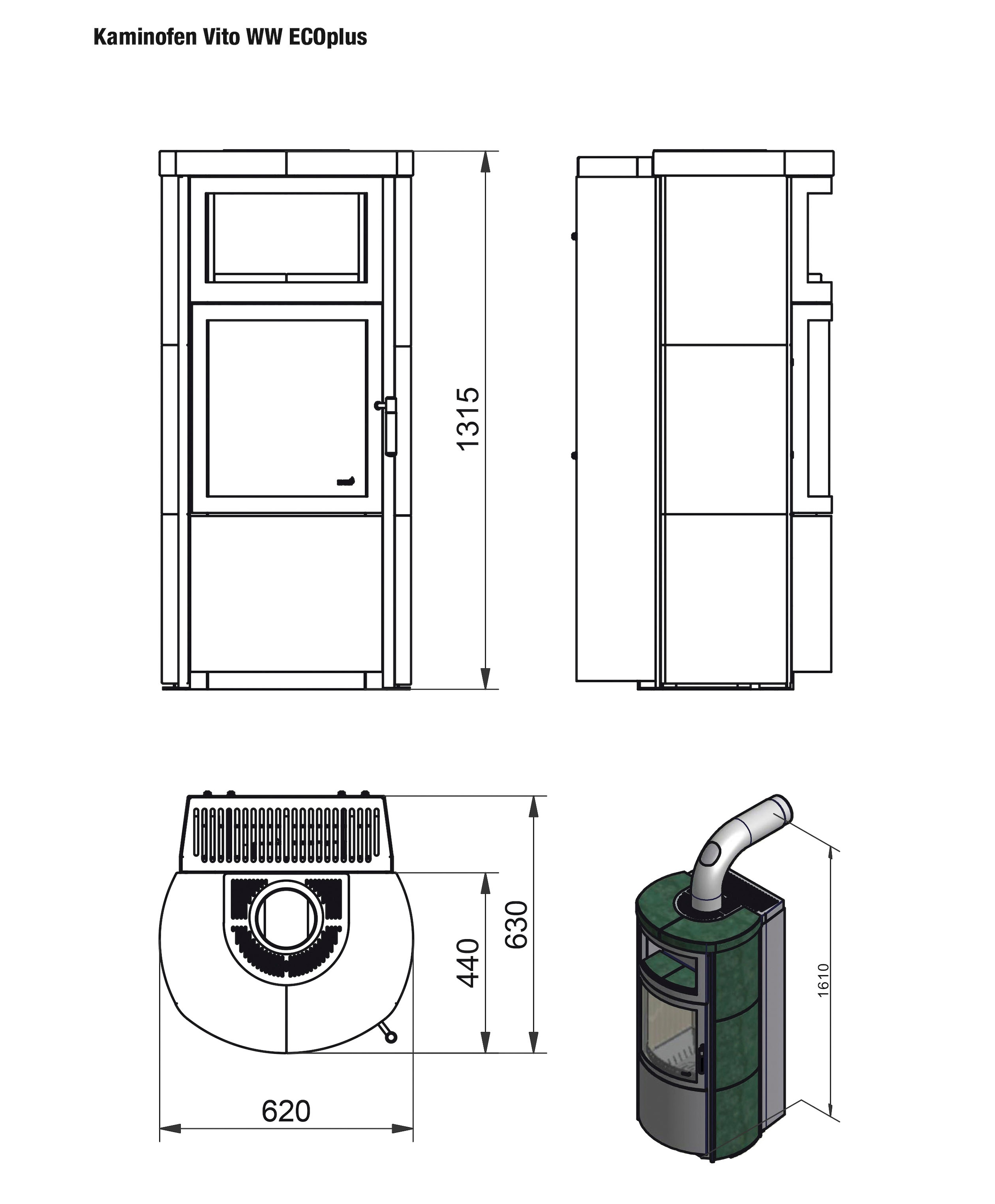 HARK Kaminofen »Vito WW GT ECOplus 14,2 KW«, meteor-schwarz