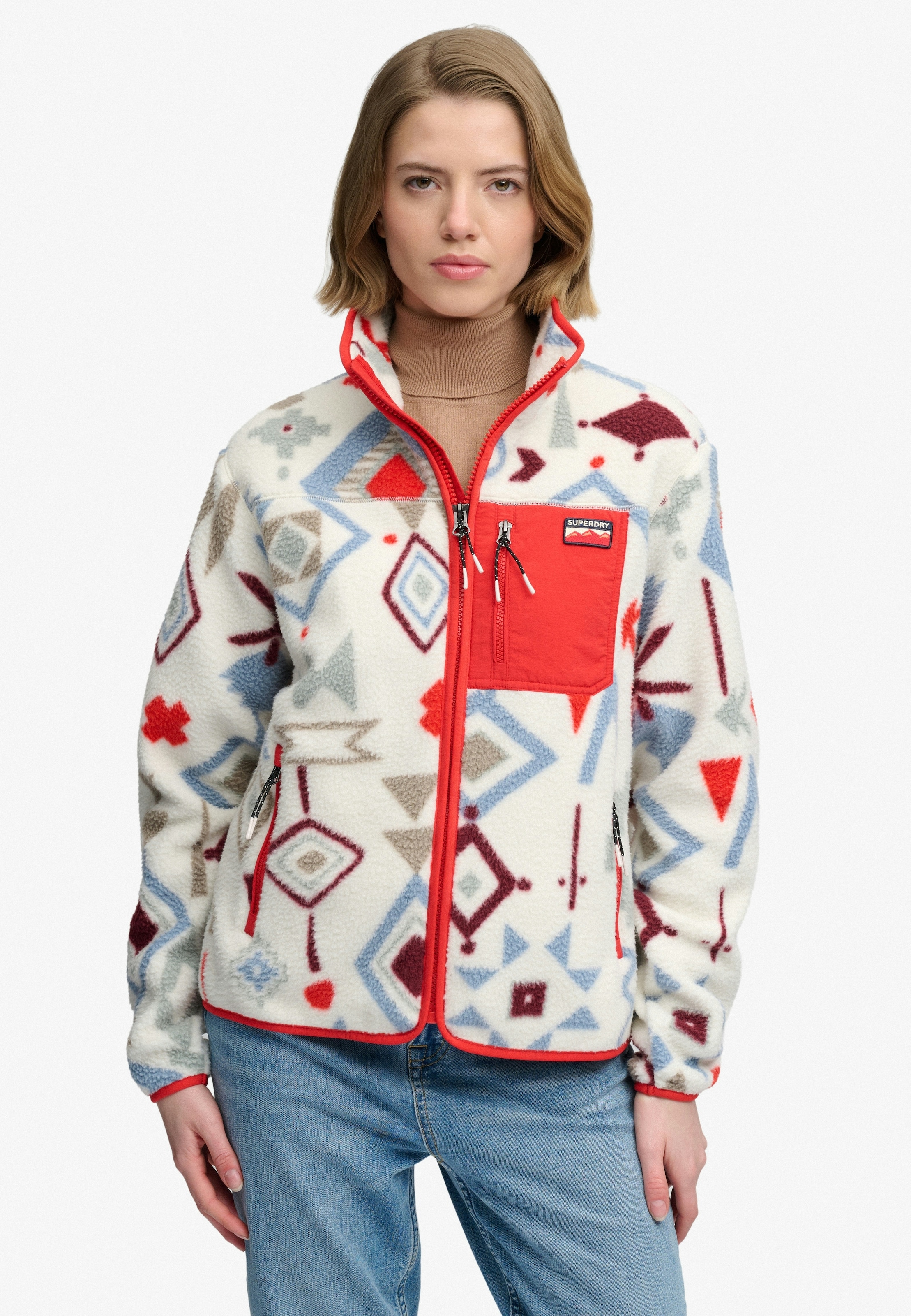 Superdry Fleecejacke "Outdoor Printed Zip Fleece" Slim Fit, Mit Stehkragen