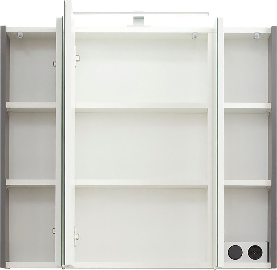 Saphir Spiegelschrank »Quickset 357 Badschrank, 3 Spiegeltüren, 6 Einlegeböden, 80 cm breit«, inkl. LED-Beleuchtung, Türdämpfer, Schalter-/Steckdosenkombination