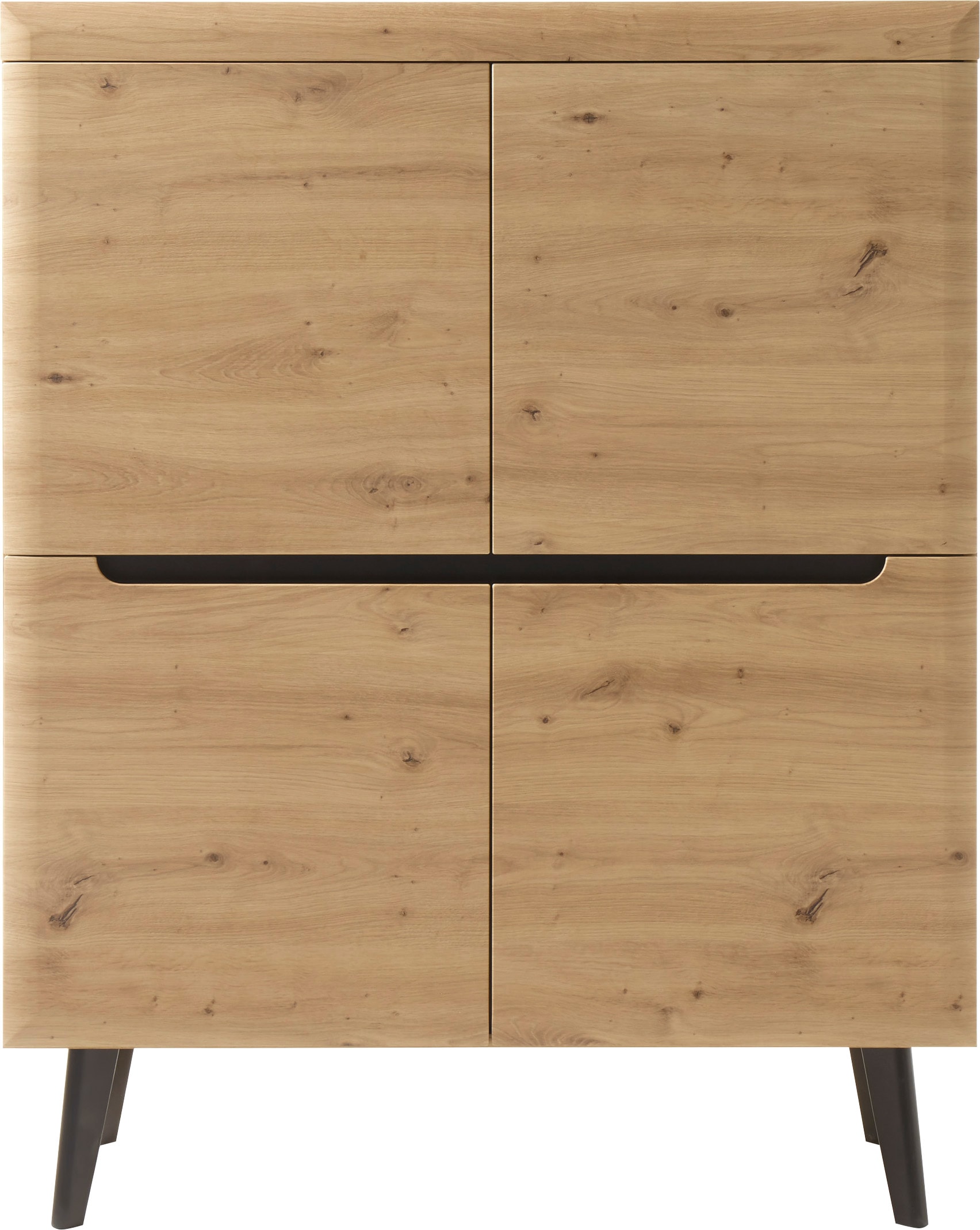 INOSIGN Highboard »Torge, Kommode, Schrank, Sideboard, Anrichte, Mehrzweckschrank«, (1 St.), abgeschrägte Füße, drei Farben, Scandi Design, 107 cm breit