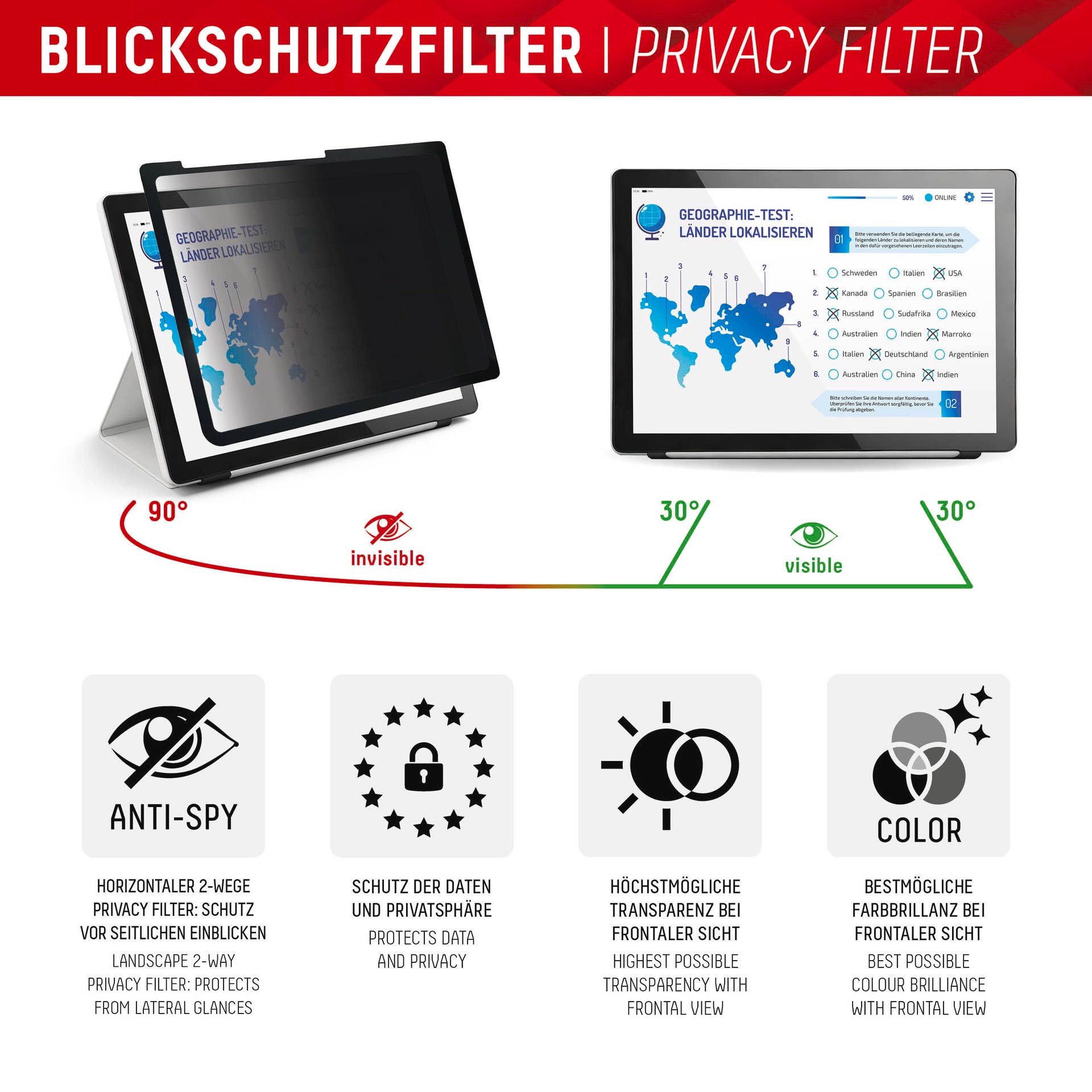 Displex Displayschutzfolie »Tablet Privacy Safe«, für Apple iPad 10,2 (7/8/9 Gen), Blickschutzfolie, Schutzfolie, Bildschirmschutz, kratz- & stoßfest