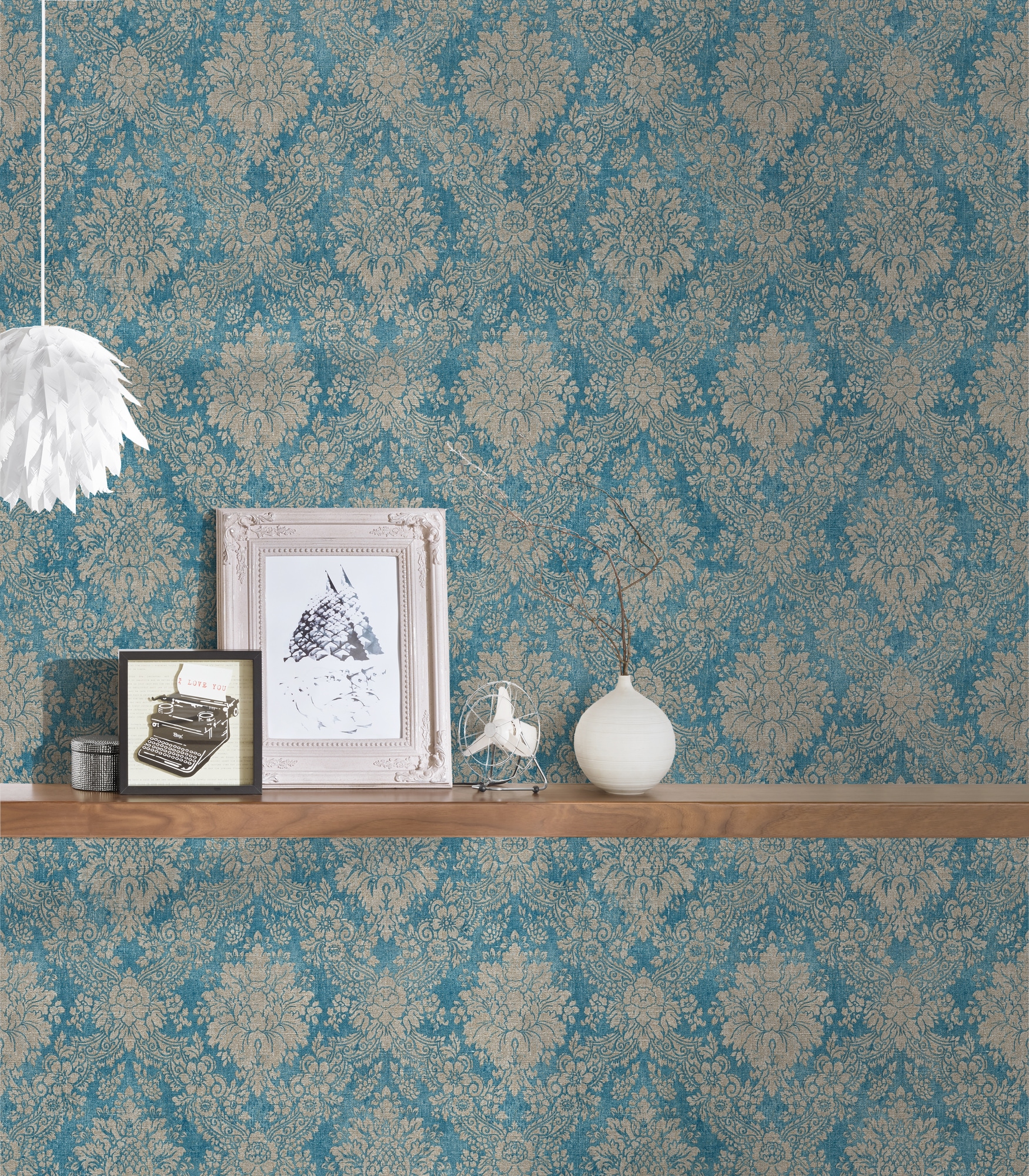 A.S. Création Vliestapete "Styleguide Vliestapete Barock Mustertapete Ornamente Blau Beige" Strukturmuster strukturiert moderne Tapete mit Klassik-Muster Vliestapete für Schlafzimmer Flur