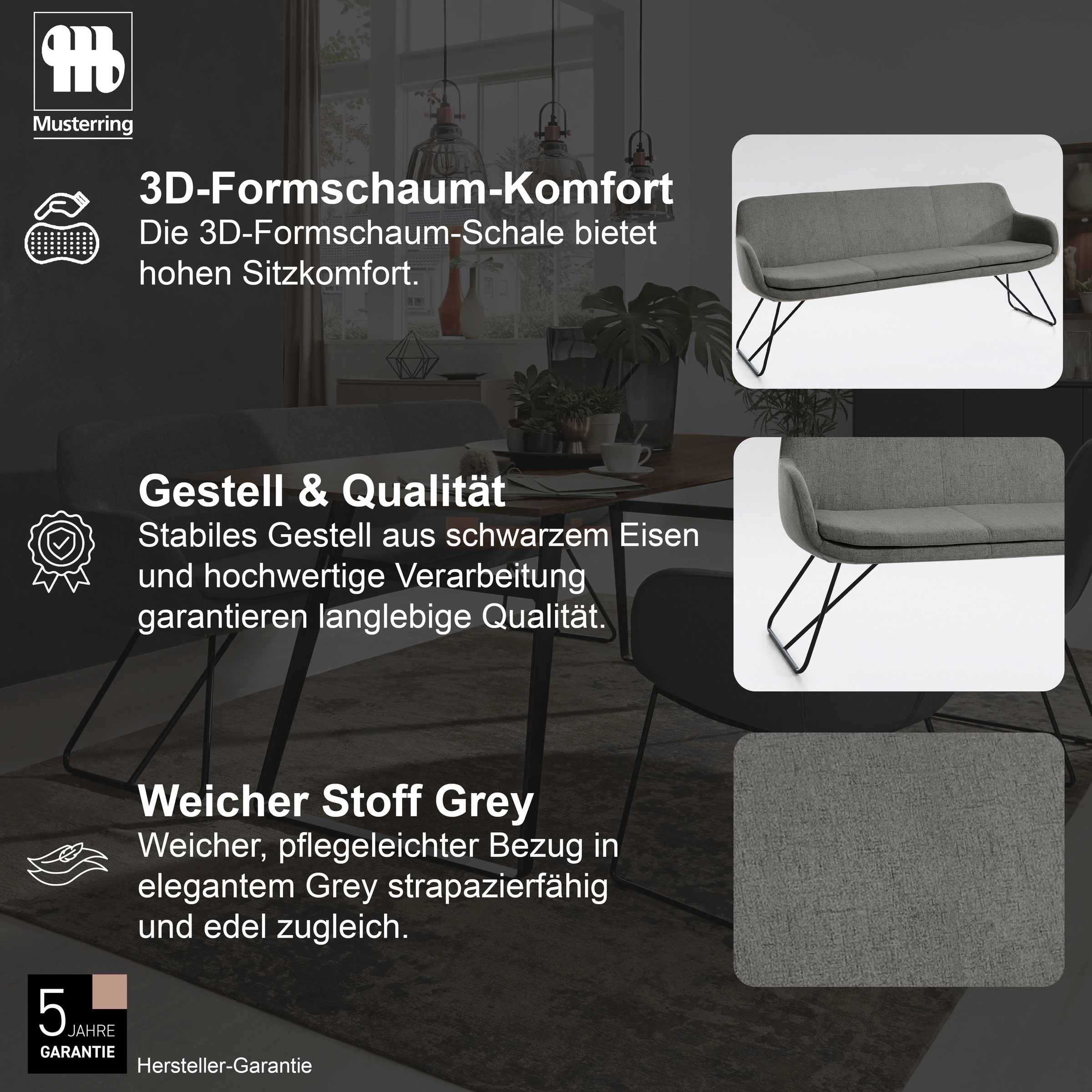 Musterring Tavia Dining Bench Grey 5