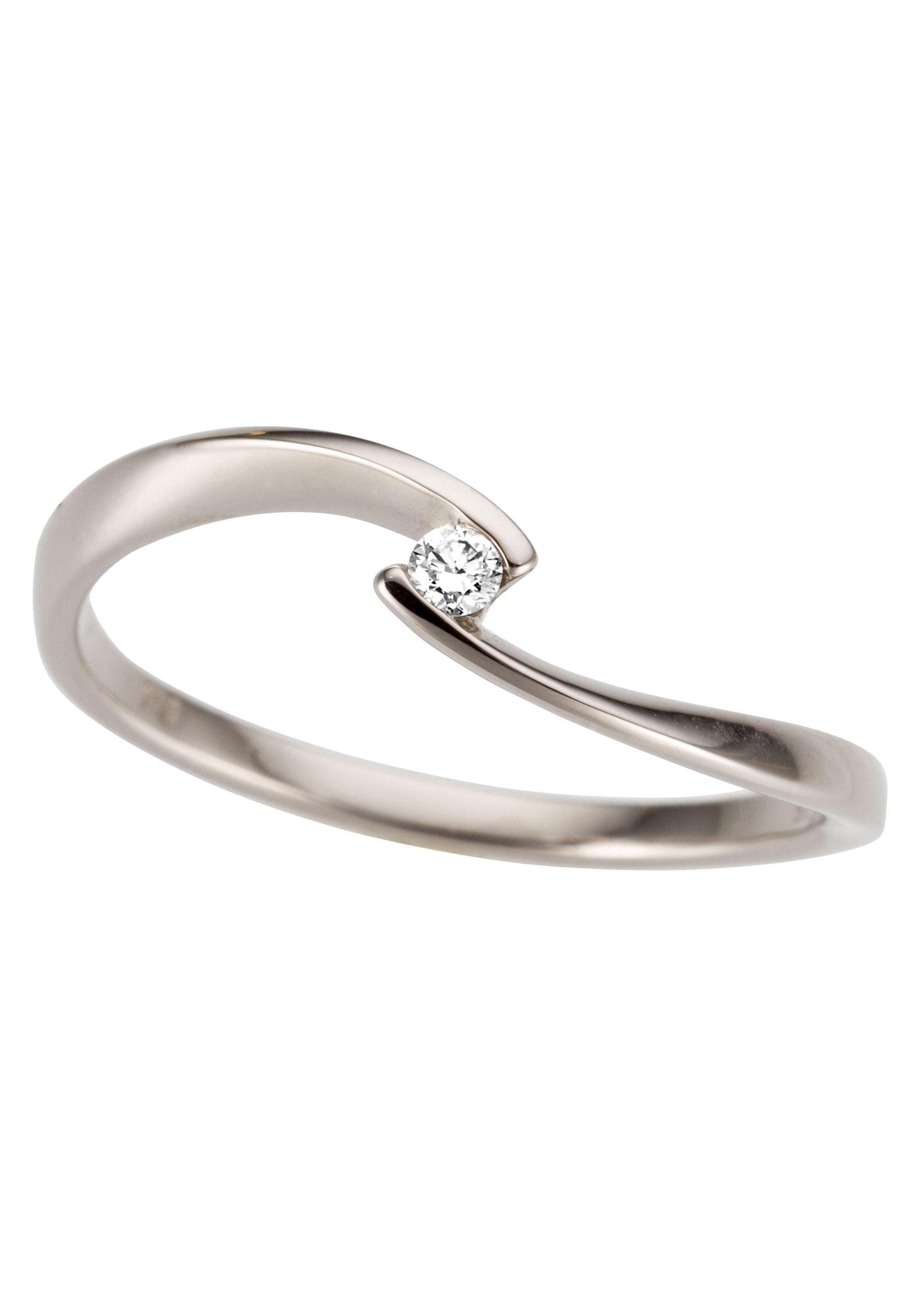 Goldring FIRETTI "Schmuck Geschenk Gold 333 Damenring Verlobungsring Goldring Solitär" Gr. 17, weiß (weißgoldfarben, weiß), Fingerringe, Damen, 17, 0,04 P2 = erkennbare Einschlüsse, Diamanten Weißgold 333, Diamanten, Weißgold 333, Goldring, mit Brillant