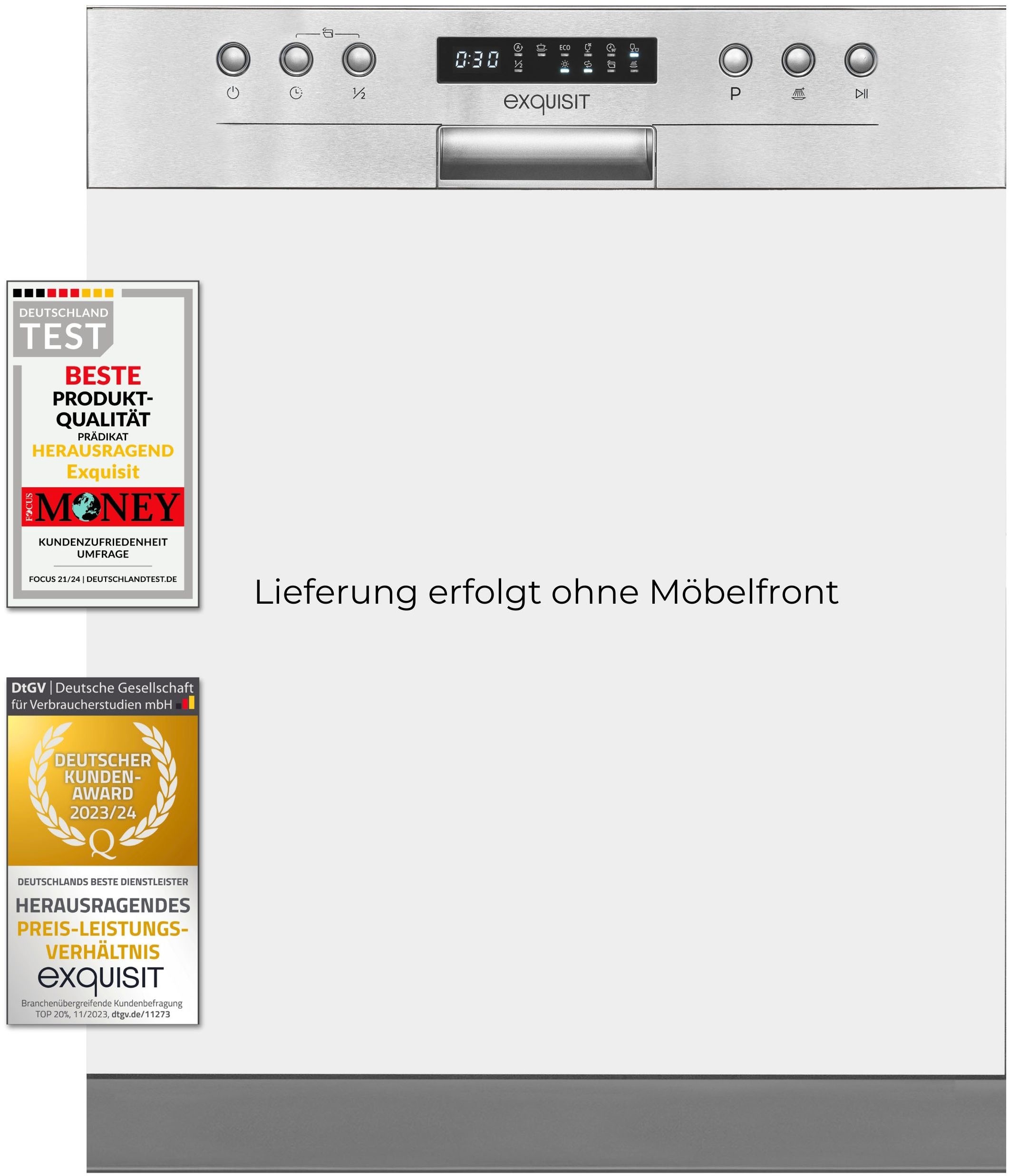 exquisit teilintegrierbarer Geschirrspüler »EGSP9414-EB-030D inox«, 14 Maßgedecke