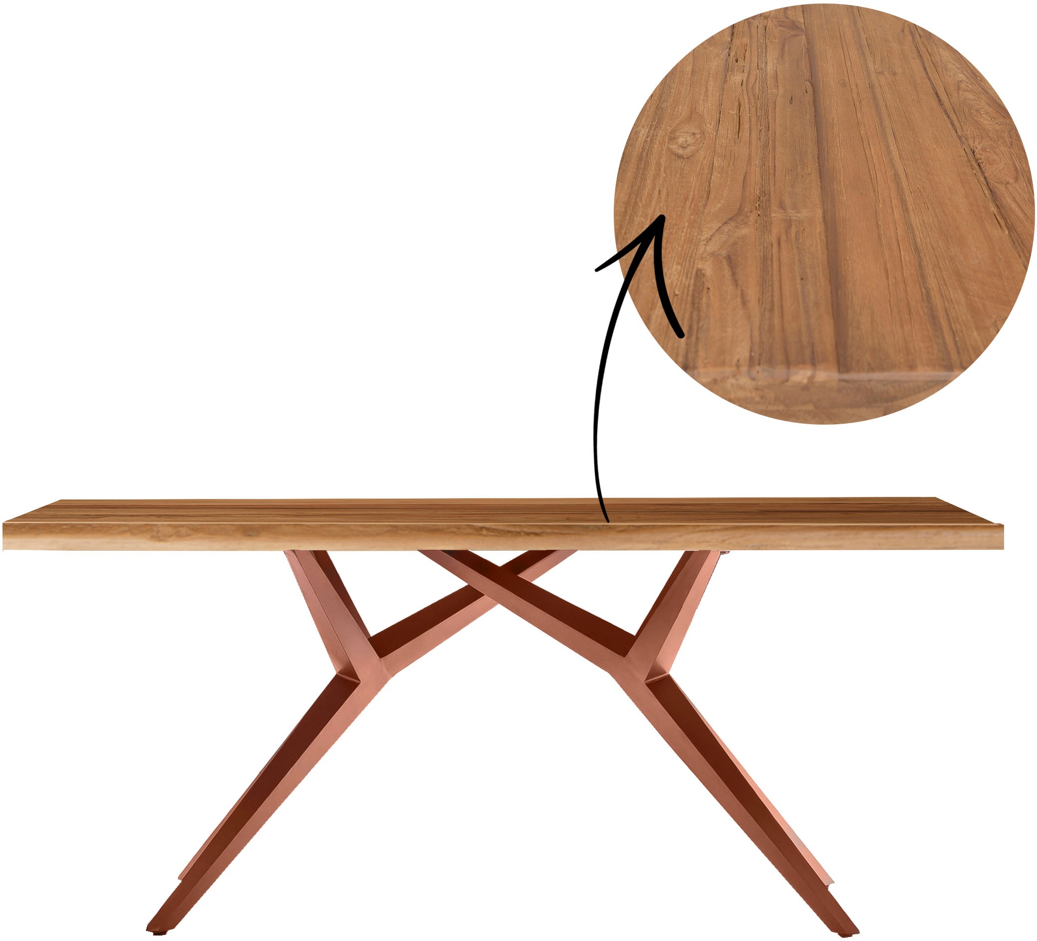 SIT Esstisch "Juneau aus recyceltem Teak mit 50-mm-Platte & Rustik-Look" 50 mm starke Teakplatte mit markanter rustikaler Oberfläche