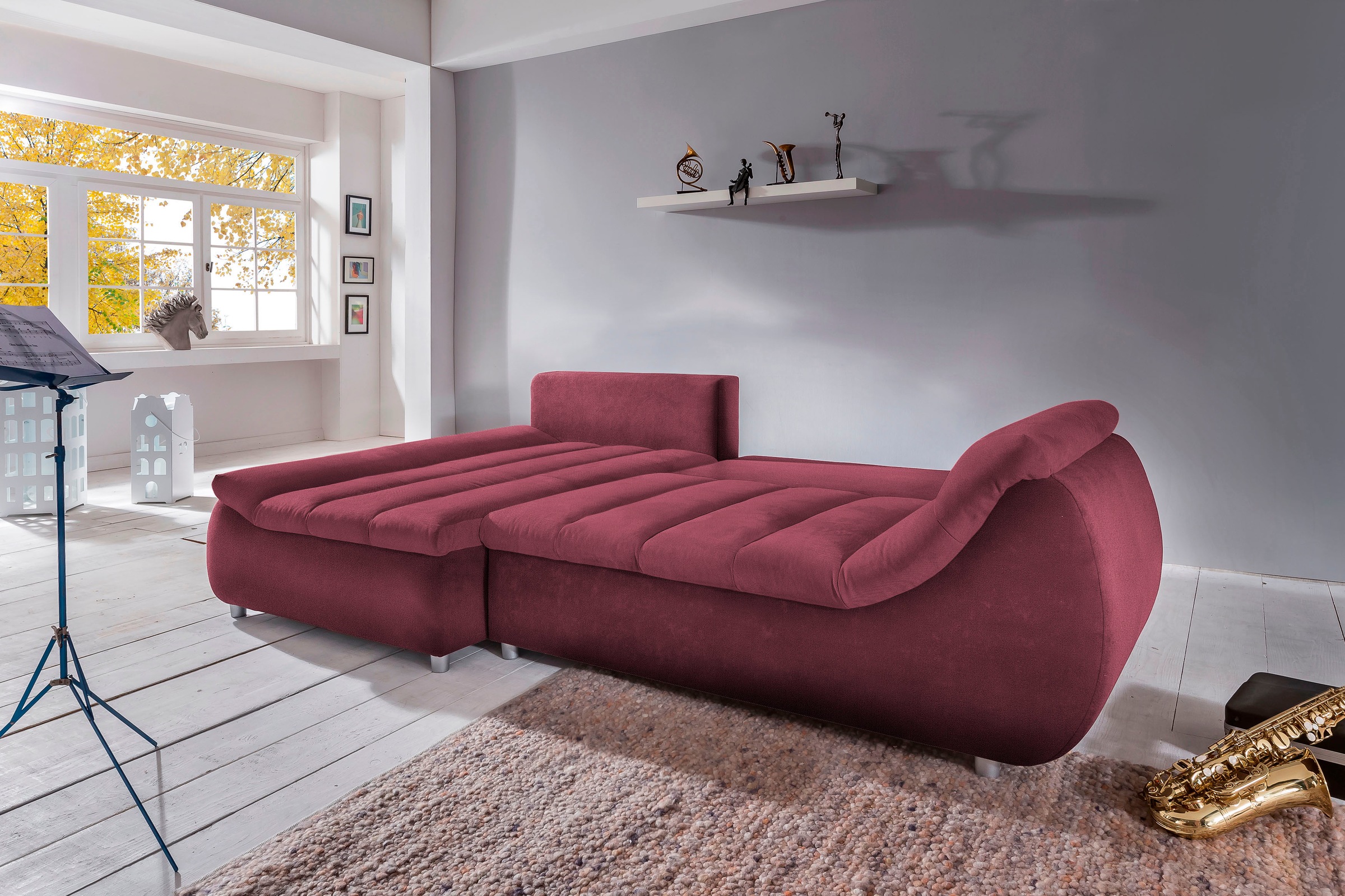 INOSIGN Ecksofa »Imola elegant und bequem, aktuelle Steppung im Sitz, L-Form«, wahlweise mit Bettfunktion