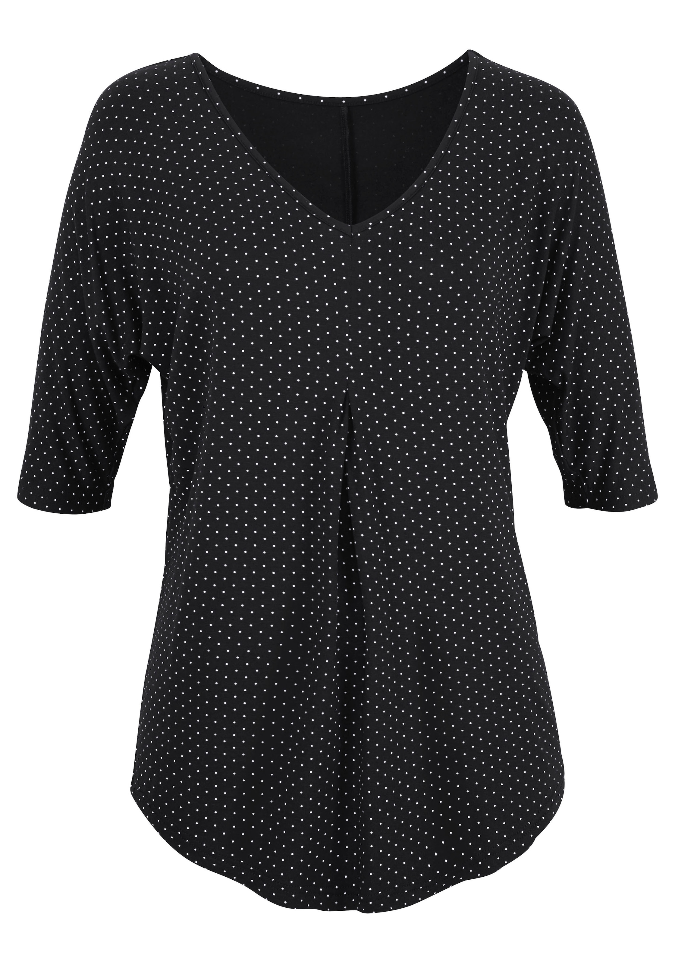 LASCANA Kurzarmshirt »mit Kellerfalte«, aus weichem Viskose-Stretch
