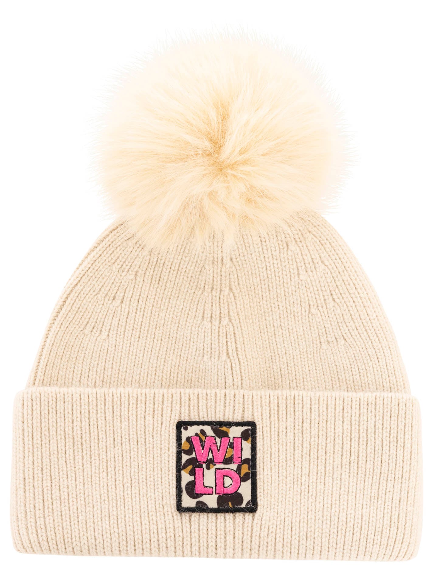 Zwillingsherz Strickmütze »Wollmix "Wild Leo"« flauschiger Bommel, Leo-Patch, wärmend, breiter Umschlag
