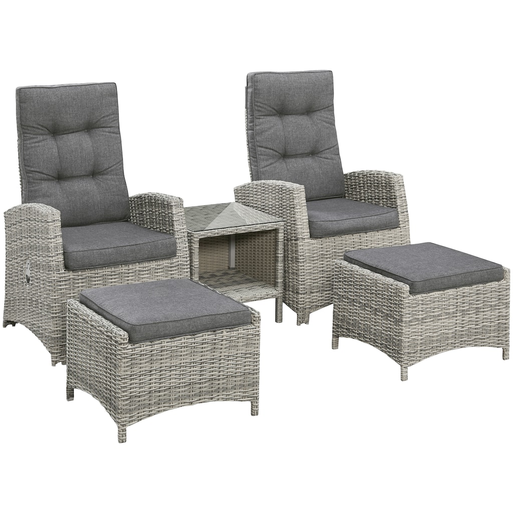 KONIFERA Balkonset »Monaco«, (Set, 11 tlg., 2x Sessel, 2x Hocker, 1x Tisch 49x49 cm, inkl. Auflagen, Aluminium)