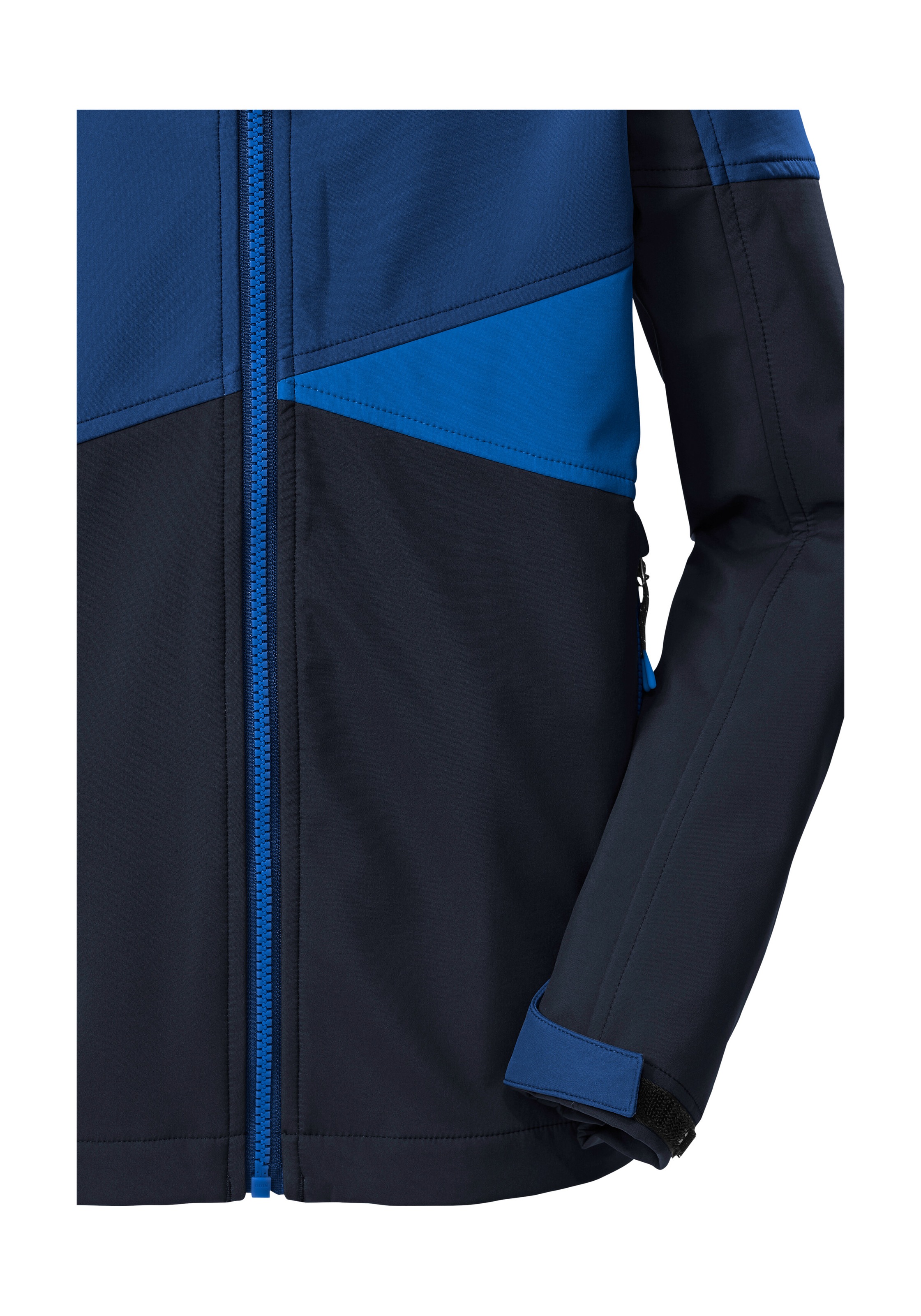 Softshelljacke KILLTEC "KOS 142 BYS SFTSHLL JCKT", Jungen, Gr. 164, denim, Oberseite: 100% Polyester;Rückseite: 100% Polyester;Futter: 100% Polyester, Jacken Softshelljacke, Wind- und wasserabweisende Kinderjacke, Colourblock-Design 3